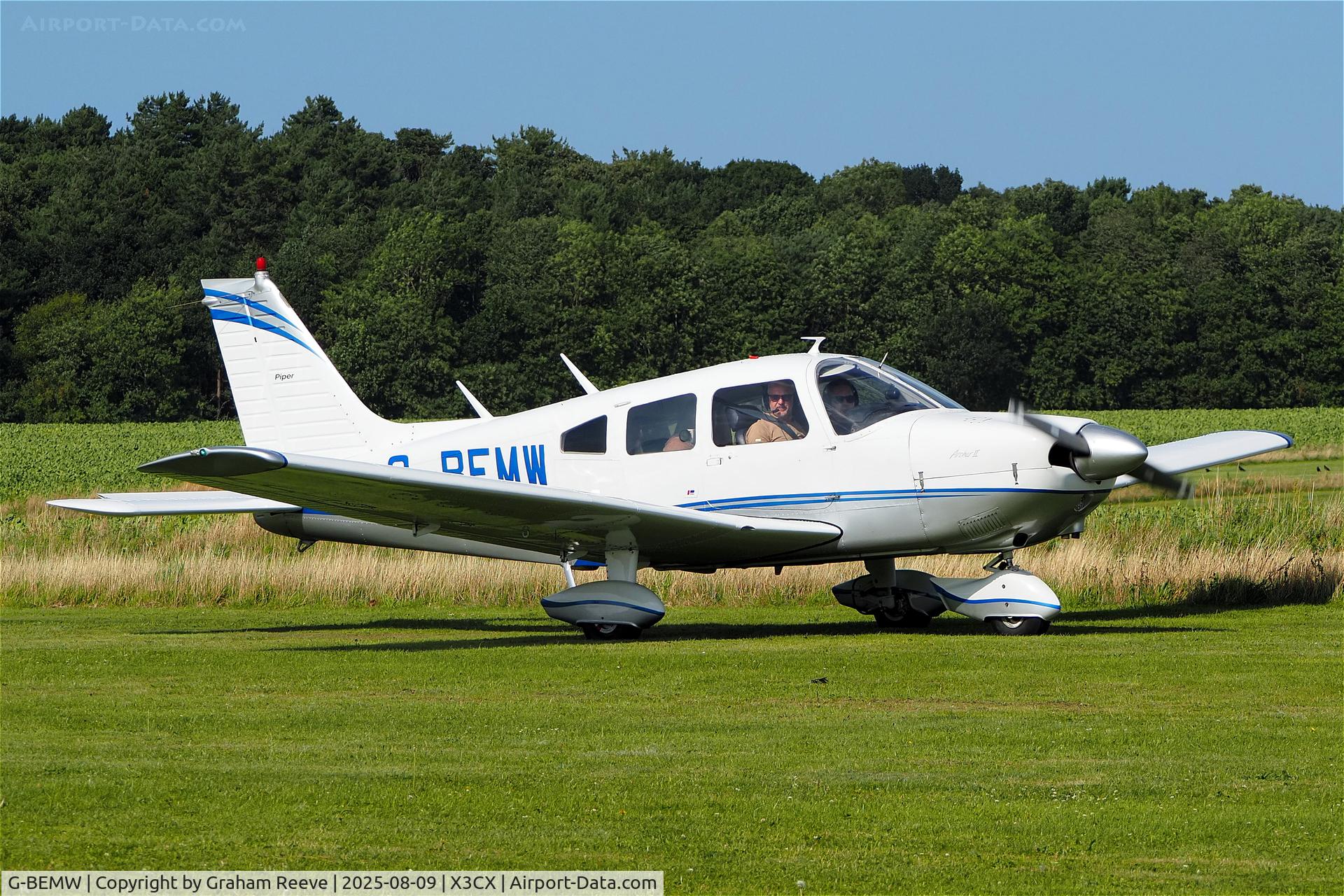 G-BEMW, 1976 Piper PA-28-181 Cherokee Archer II C/N 28-7790243, Just landed at Northrepps.