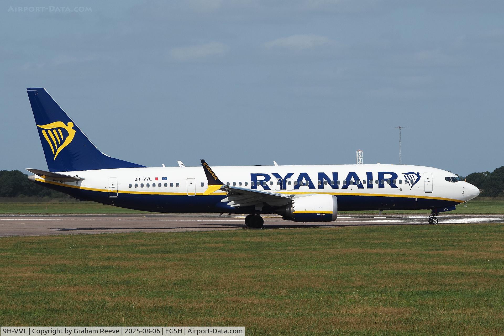 9H-VVL, Boeing 737-8-200 MAX C/N 62364, Departing from Norwich.