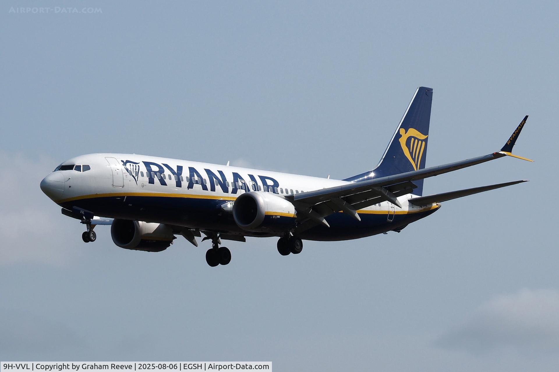 9H-VVL, Boeing 737-8-200 MAX C/N 62364, Landing at Norwich.