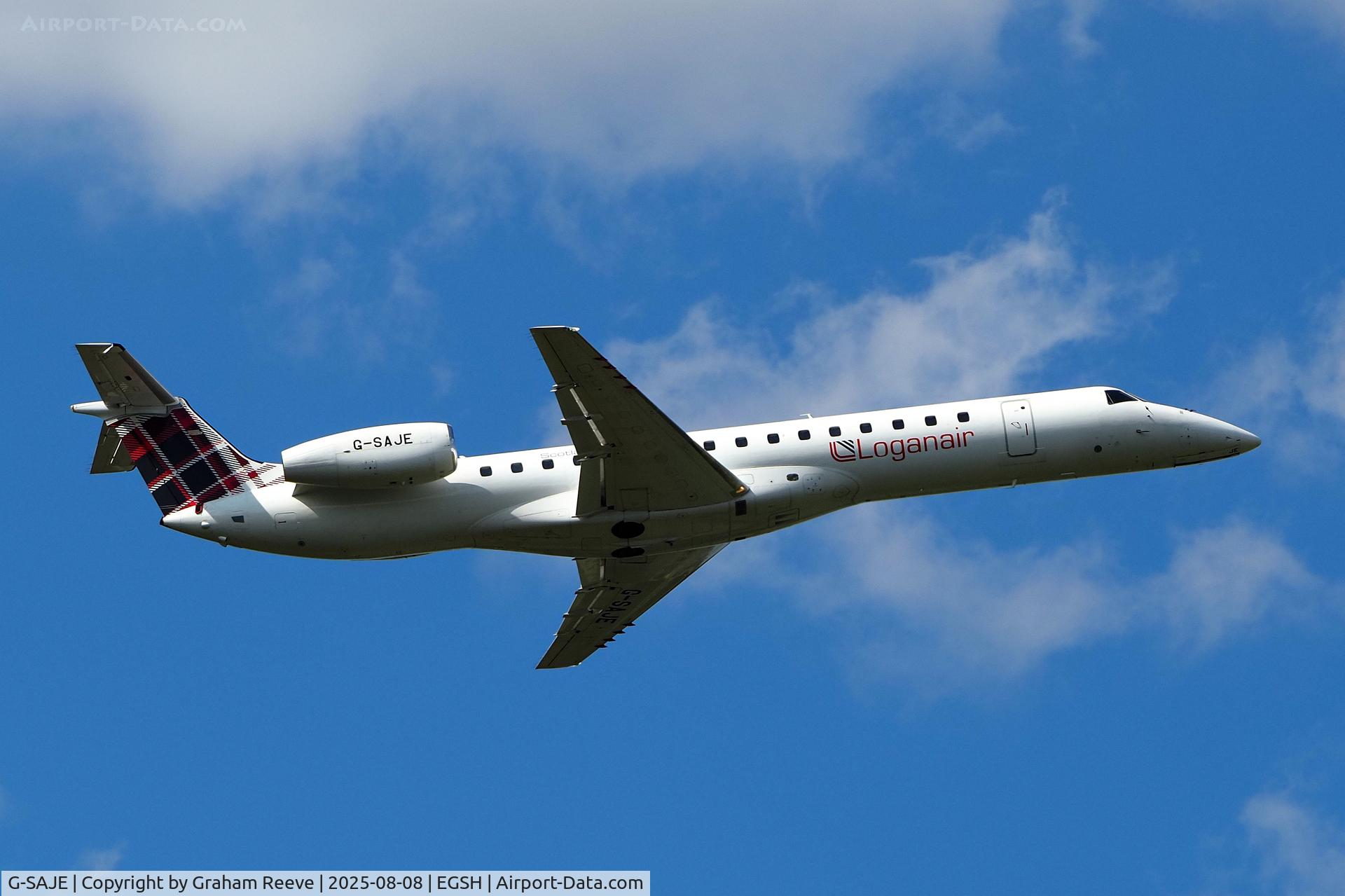 G-SAJE, 2001 Embraer EMB-145EP (ERJ-145EP) C/N 145442, Departing from Norwich.