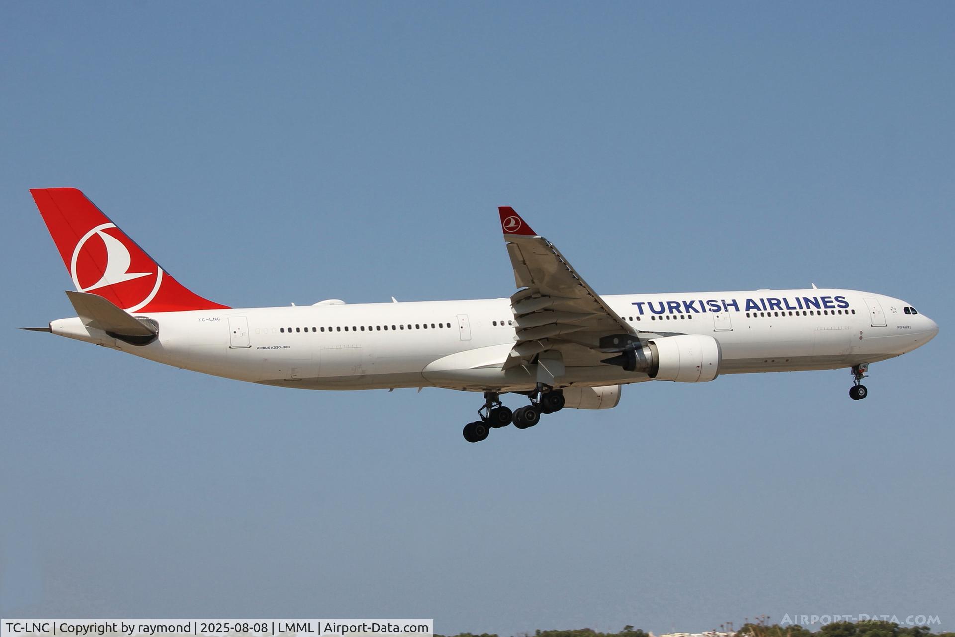TC-LNC, 2015 Airbus A330-303 C/N 1696, Airbus A330-303 reg TC-LNC of Turkish Airlines on final approach for RW31 landing in Malta from Istanbul.