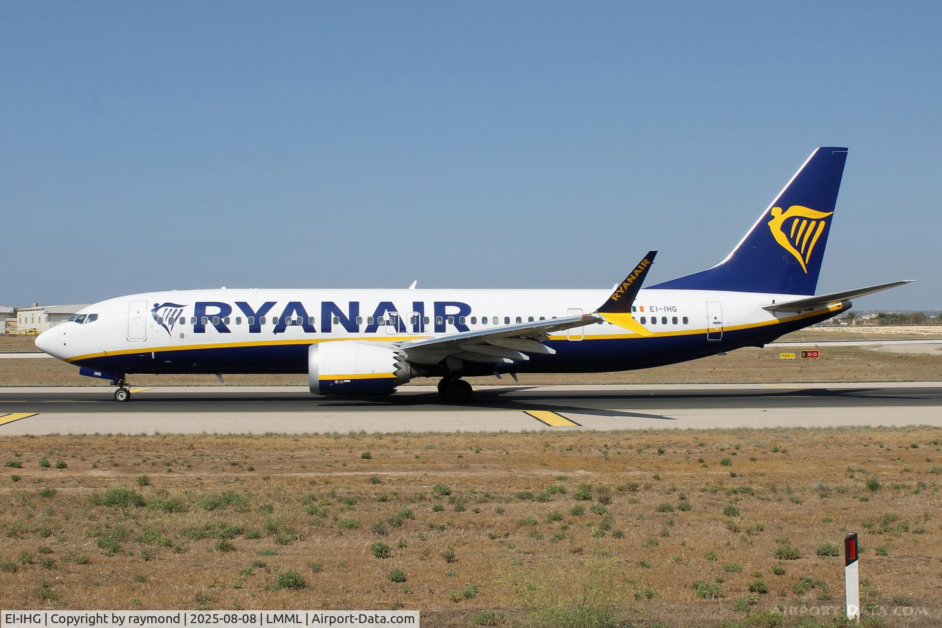EI-IHG, Boeing -8200 MAX C/N 67080 / 8645, Boeing 737-8 MAX reg EI-IHG of Ryanair taxying out for departure from Malta.