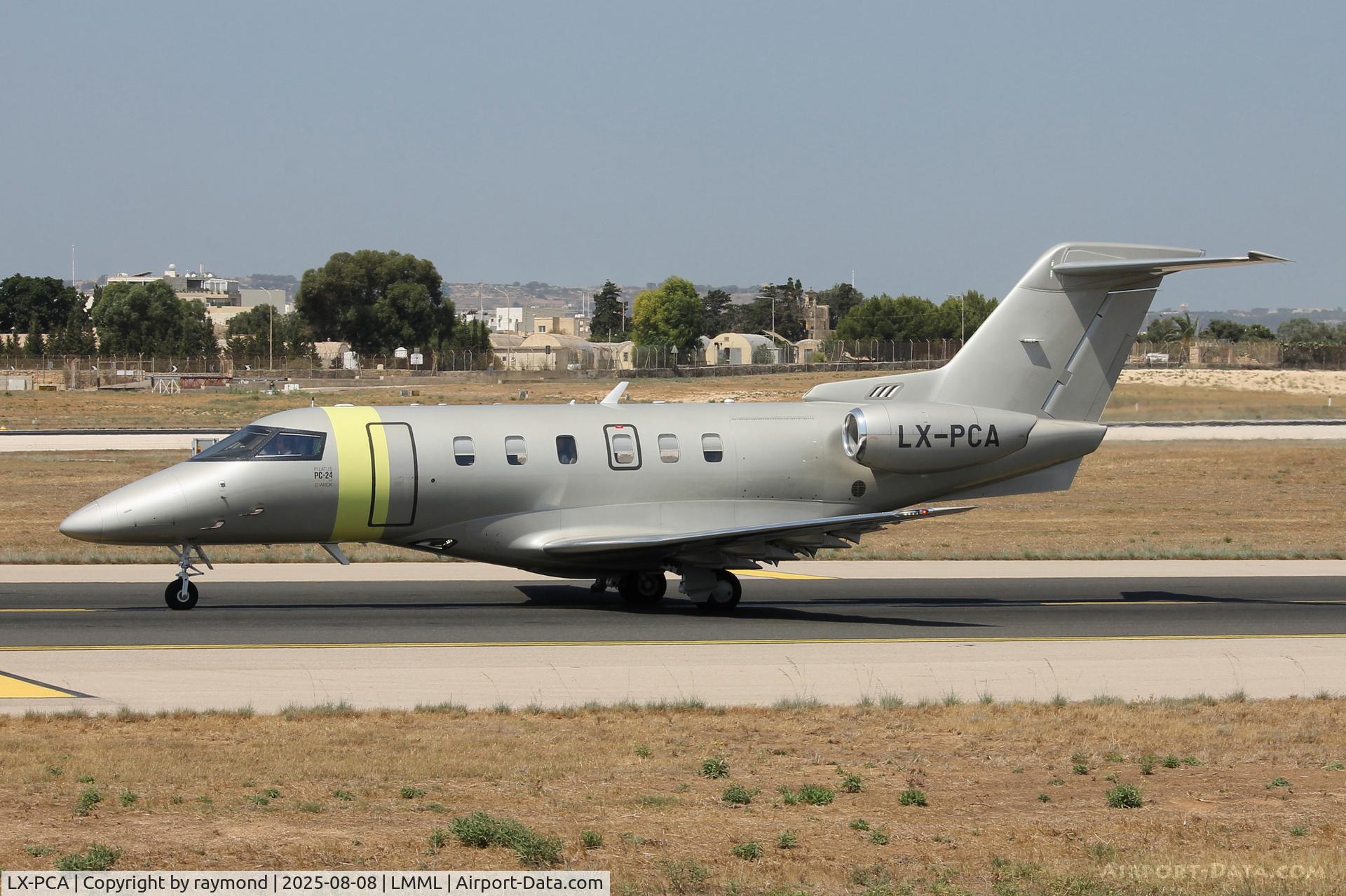LX-PCA, 2018 Pilatus PC-24 C/N 111, Pilatus PC-24 reg LX-PCA of JetFly Aviation on the taxiway getting ready for departure from Malta.