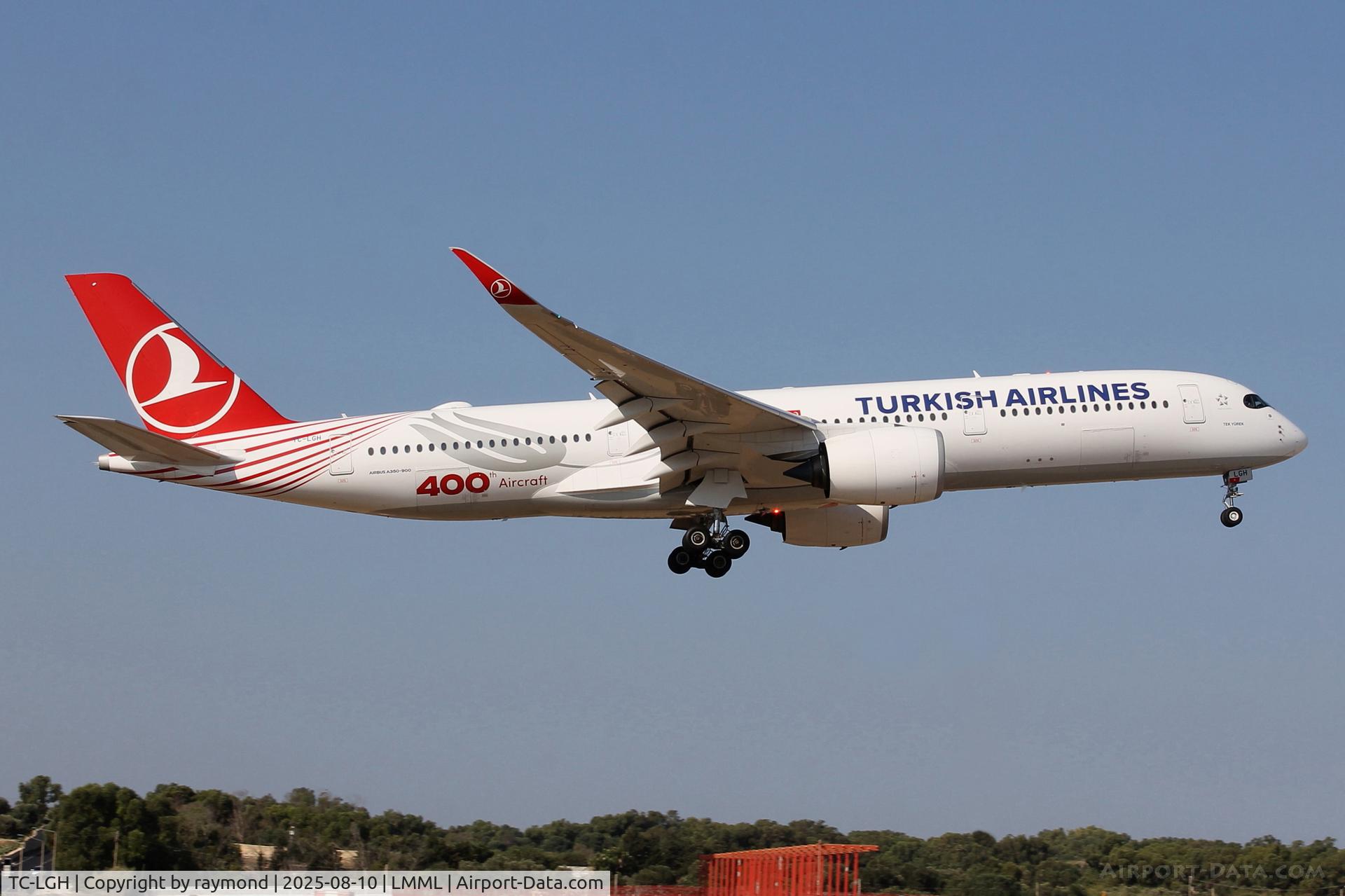 TC-LGH, 2023 Airbus A350-941 C/N 596, Airbus A350-941 reg TC-LGH in '400th Aircraft' livery of Turkish Airlines on final approach on RW31, Malta.