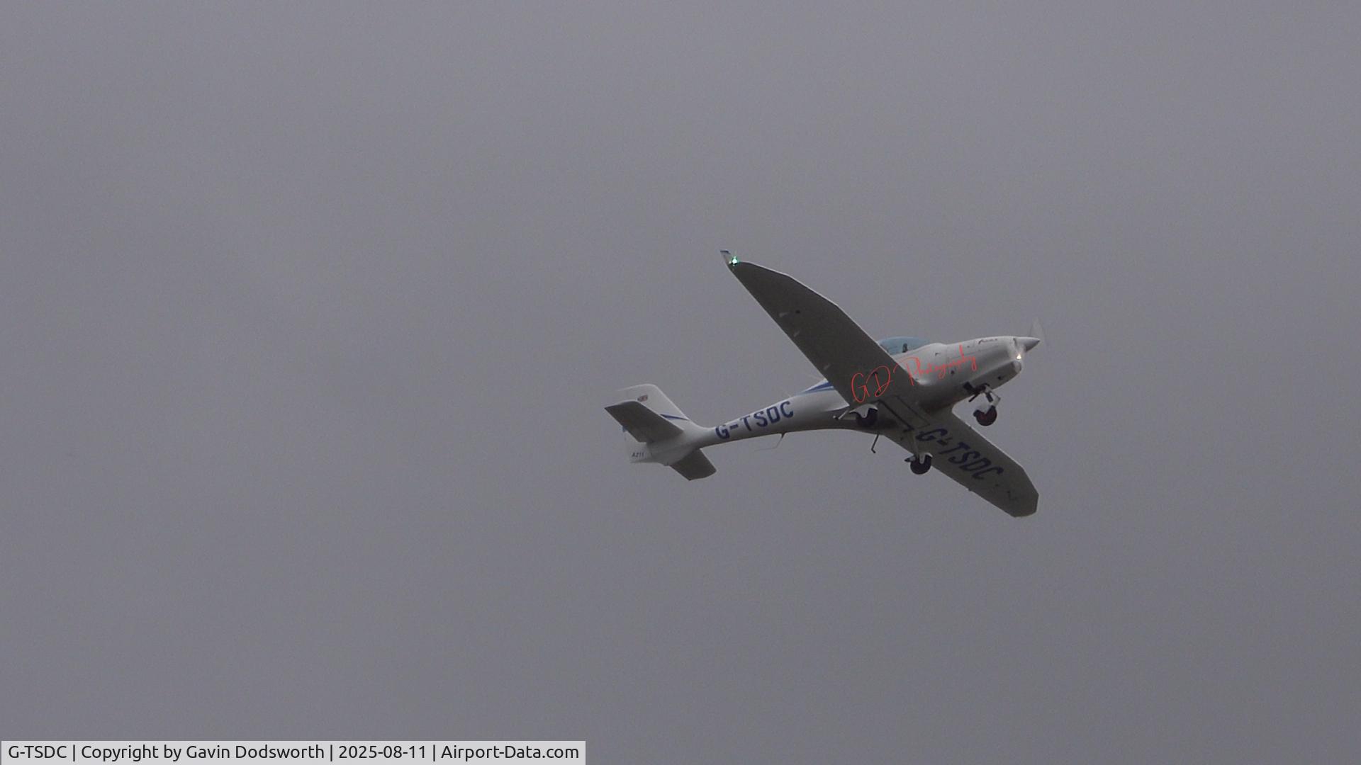 G-TSDC, 2016 Aquila AT01-100A C/N AT01-100A-332, Over Darlington on August 11th 2025 while on a local flight with AeroSchool Flight Academy & Air Tours.