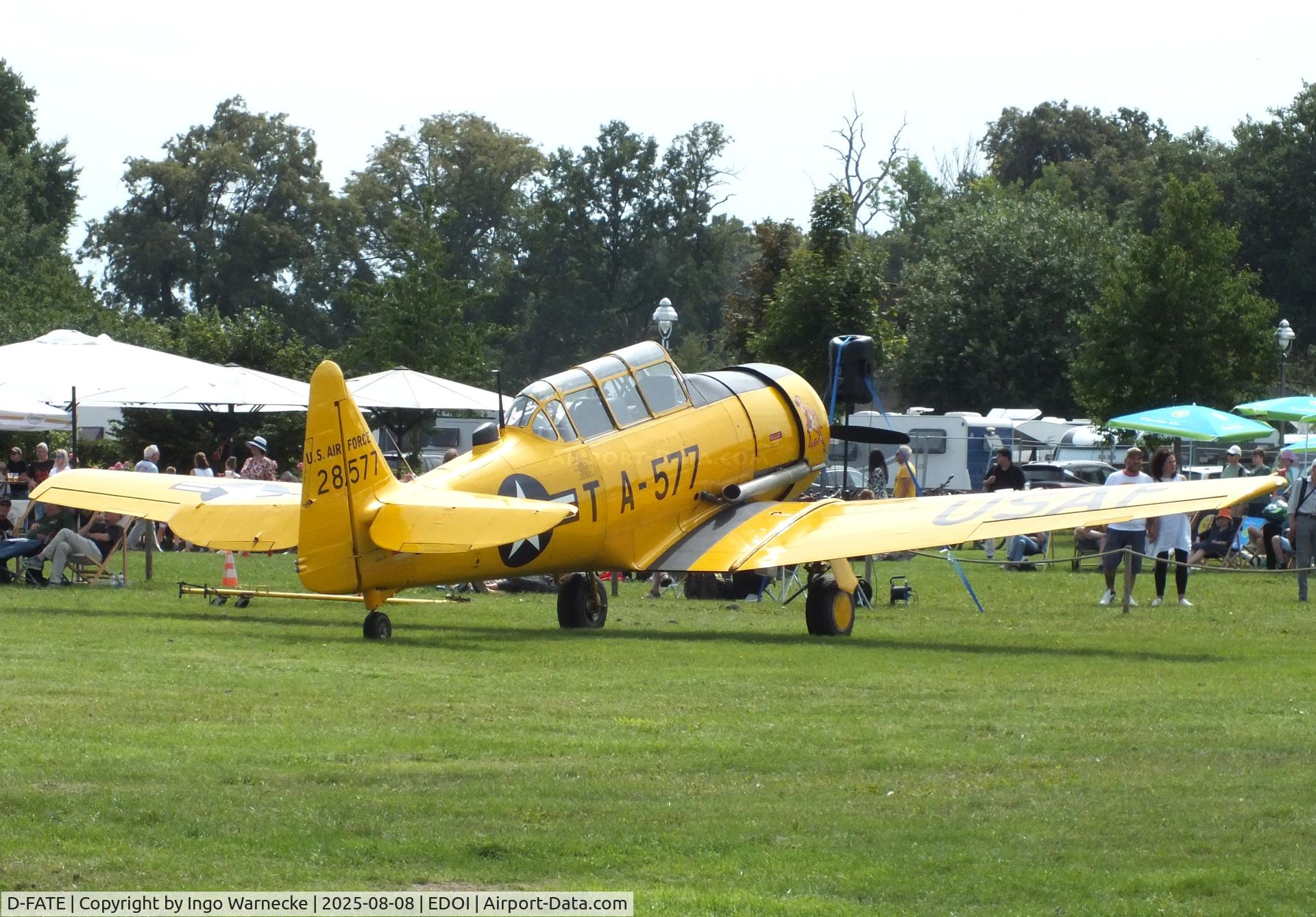 D-FATE, 1952 Canadian Car & Foundry T-6H Harvard Mk.4 C/N CCF4-498, Canadian Car & Foundry (CCF) Harvard Mk4 (North American T-6) at Bienenfarm airfield during the 2025 Quax Bücker-Treffen (Bücker-Meeting) and Vintage Aerobatic World Championships