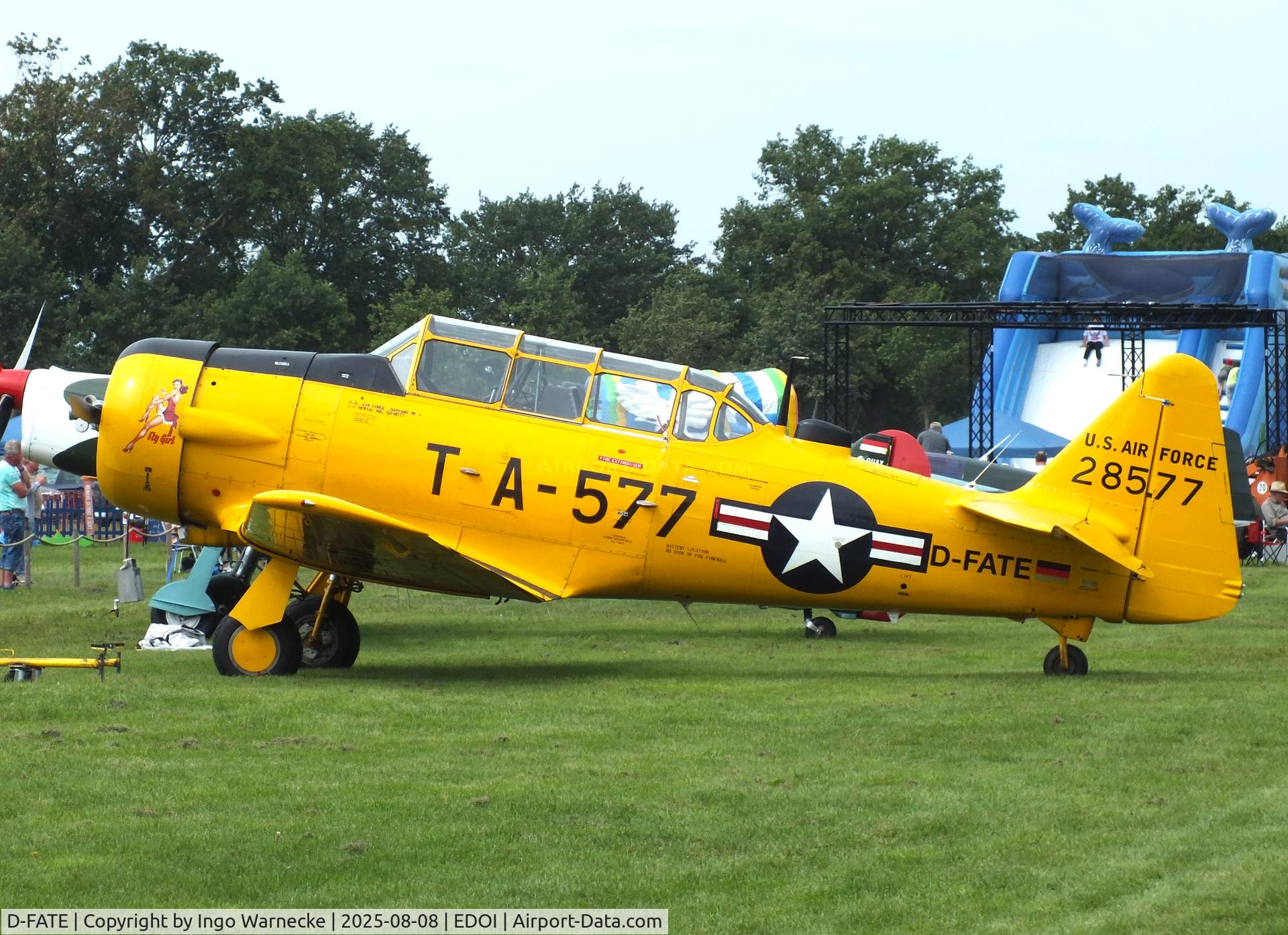 D-FATE, 1952 Canadian Car & Foundry T-6H Harvard Mk.4 C/N CCF4-498, Canadian Car & Foundry (CCF) Harvard Mk4 (North American T-6) at Bienenfarm airfield during the 2025 Quax Bücker-Treffen (Bücker-Meeting) and Vintage Aerobatic World Championships