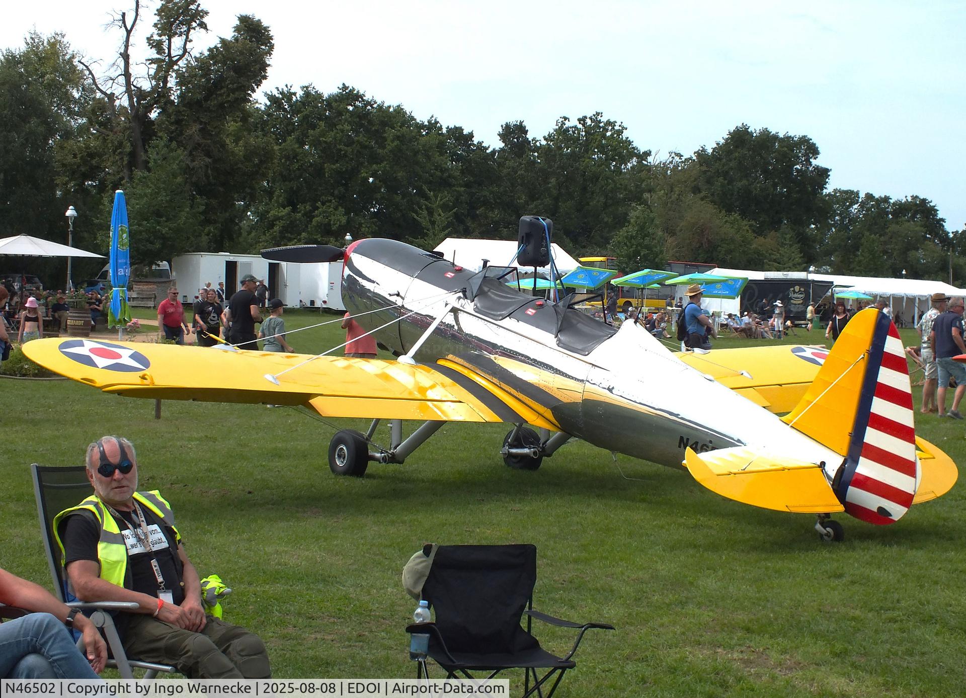 N46502, 1943 Ryan Aeronautical ST3KR C/N 1995, Ryan ST3KR (PT-22 Recruit, with inline engine) at Bienenfarm airfield during the 2025 Quax Bücker-Treffen (Bücker-Meeting) and Vintage Aerobatic World Championships