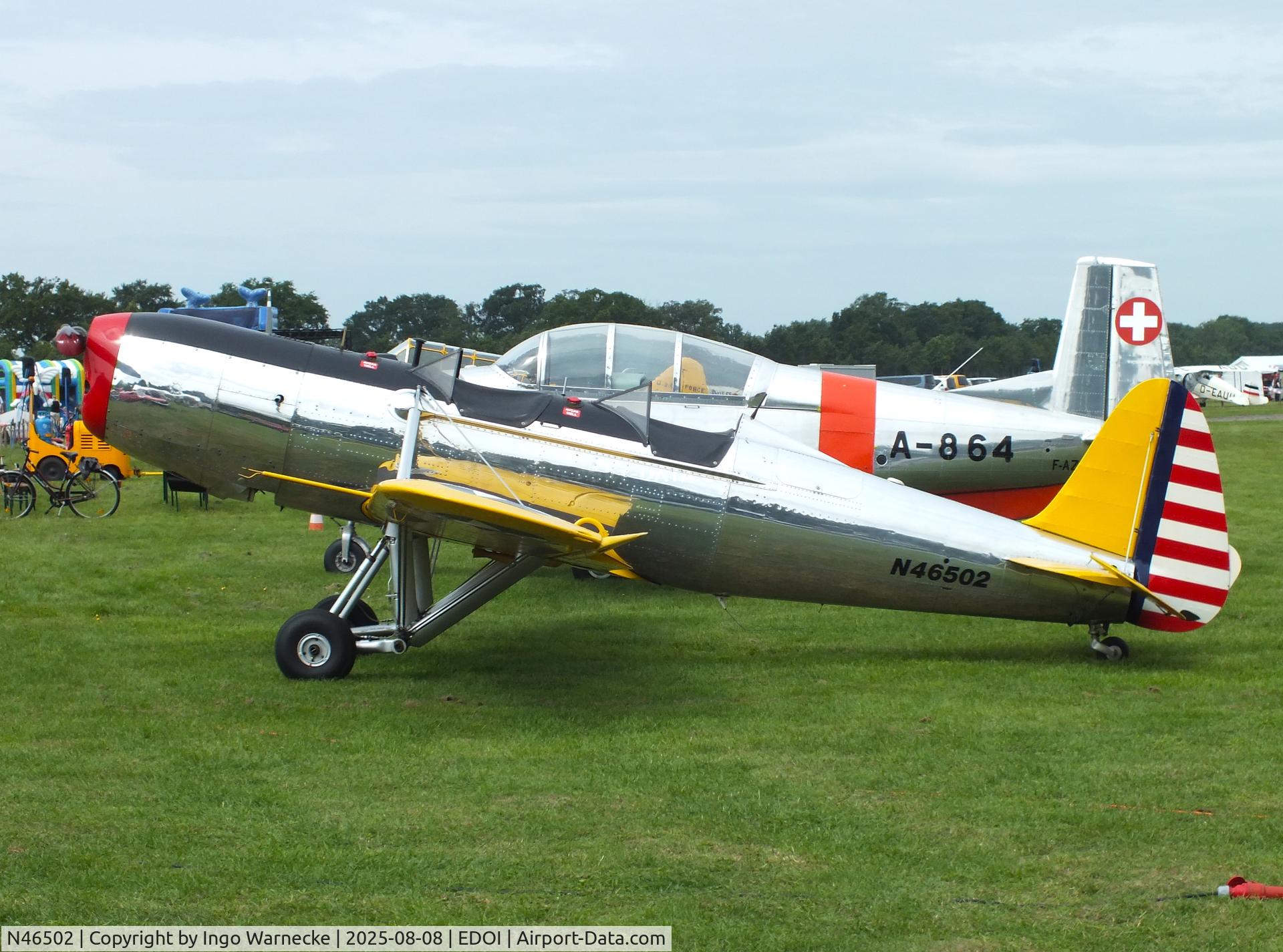 N46502, 1943 Ryan Aeronautical ST3KR C/N 1995, Ryan ST3KR (PT-22 Recruit, with inline engine) at Bienenfarm airfield during the 2025 Quax Bücker-Treffen (Bücker-Meeting) and Vintage Aerobatic World Championships
