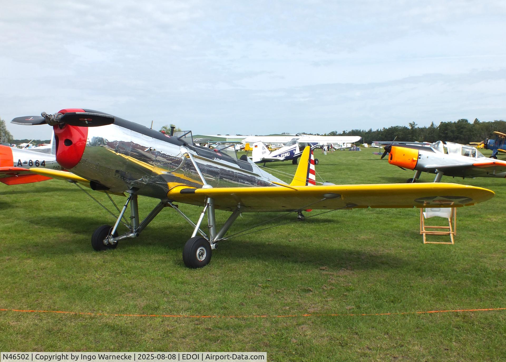 N46502, 1943 Ryan Aeronautical ST3KR C/N 1995, Ryan ST3KR (PT-22 Recruit, with inline engine) at Bienenfarm airfield during the 2025 Quax Bücker-Treffen (Bücker-Meeting) and Vintage Aerobatic World Championships