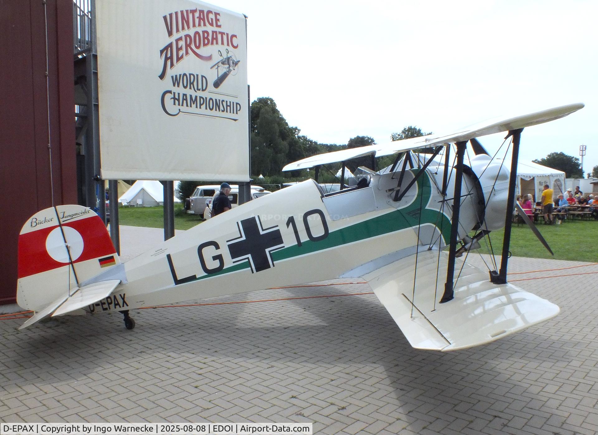 D-EPAX, CASA 1-133C Jungmeister C/N 51, CASA 1.133C (spanish license built Bücker Bü 133 Jungmeister) at Bienenfarm airfield during the 2025 Quax Bücker-Treffen (Bücker-Meeting) and Vintage Aerobatic World Championships