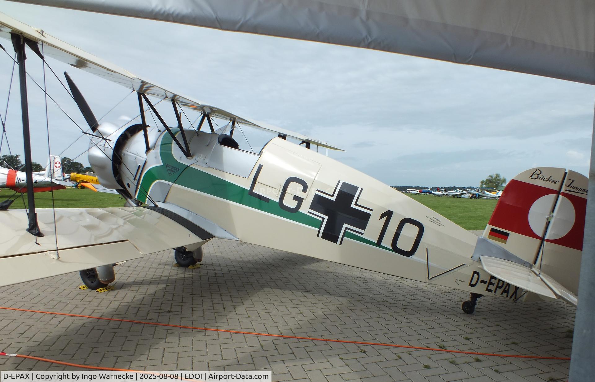 D-EPAX, CASA 1-133C Jungmeister C/N 51, CASA 1.133C (spanish license built Bücker Bü 133 Jungmeister) at Bienenfarm airfield during the 2025 Quax Bücker-Treffen (Bücker-Meeting) and Vintage Aerobatic World Championships