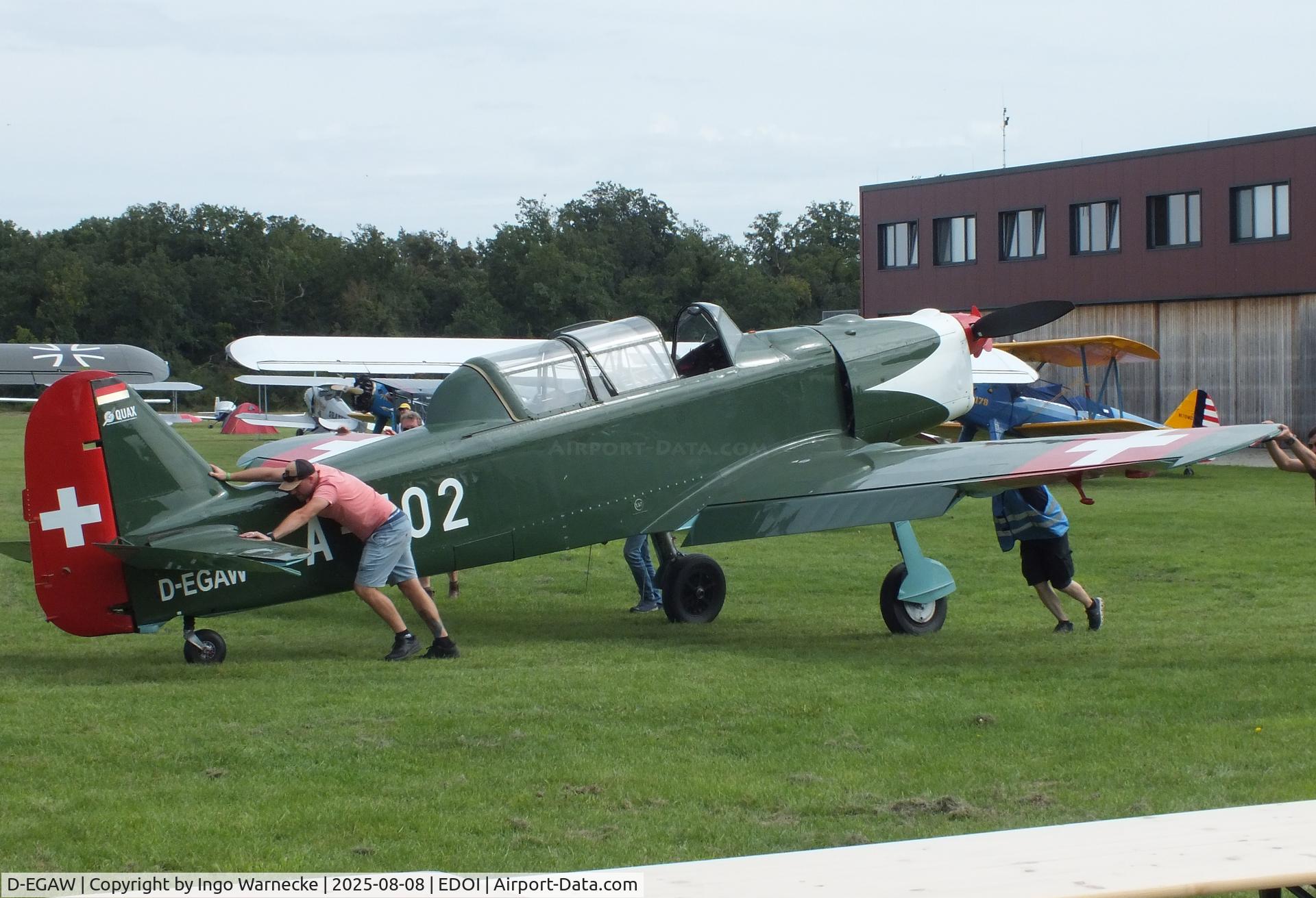 D-EGAW, 1948 Pilatus P2-06 C/N 49, Pilatus P2-06 at Bienenfarm airfield during the 2025 Quax Bücker-Treffen (Bücker-Meeting) and Vintage Aerobatic World Championships