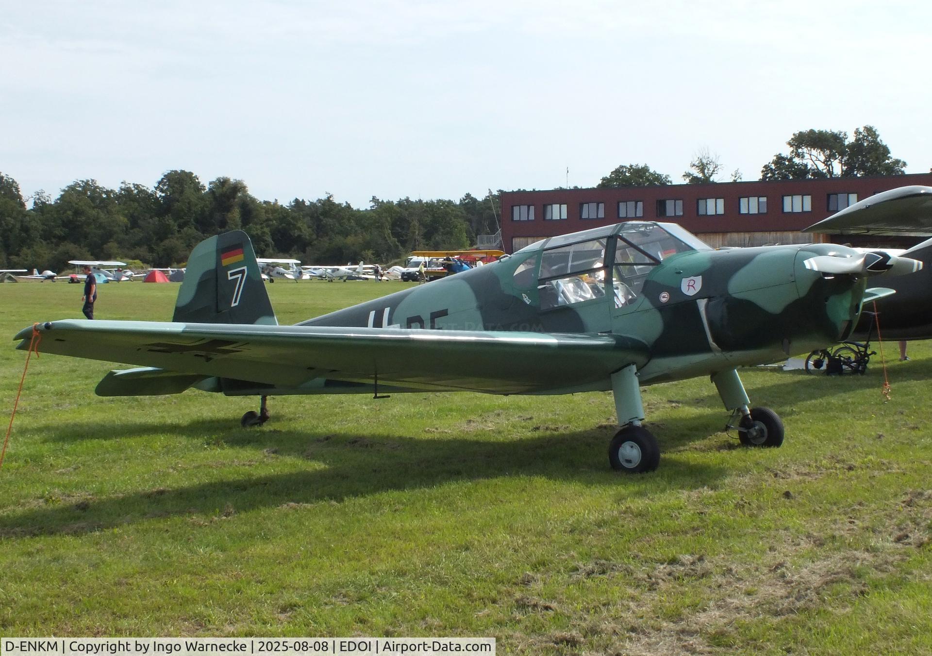 D-ENKM, Heliopolis Gomhouria Mk.6 (Bu-181) C/N 341, Heliopolis Gomhouria Mk6 (reengined post war Bücker Bü 181 Bestmann) at Bienenfarm airfield during the 2025 Quax Bücker-Treffen (Bücker-Meeting) and Vintage Aerobatic World Championships