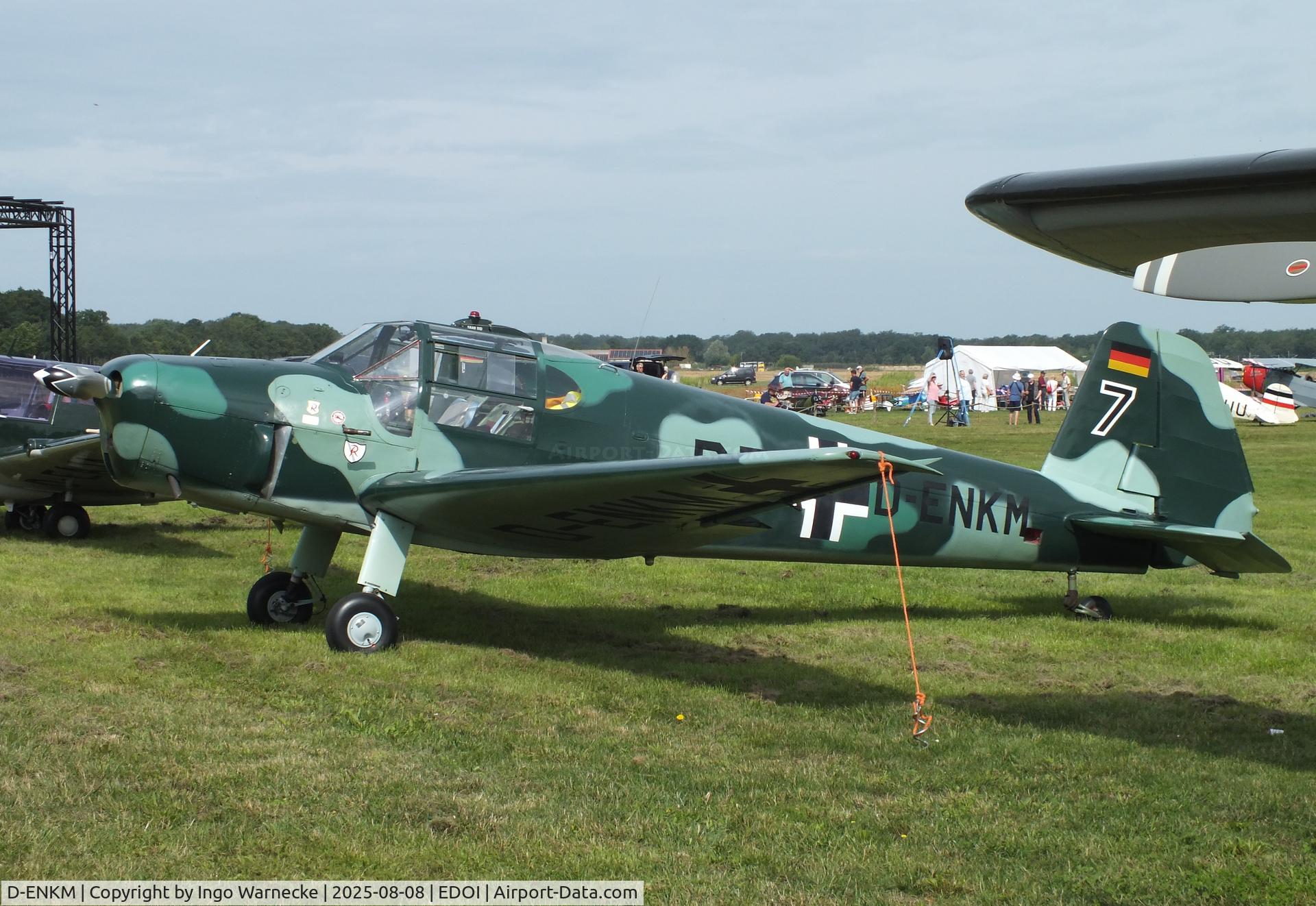 D-ENKM, Heliopolis Gomhouria Mk.6 (Bu-181) C/N 341, Heliopolis Gomhouria Mk6 (reengined post war Bücker Bü 181 Bestmann) at Bienenfarm airfield during the 2025 Quax Bücker-Treffen (Bücker-Meeting) and Vintage Aerobatic World Championships