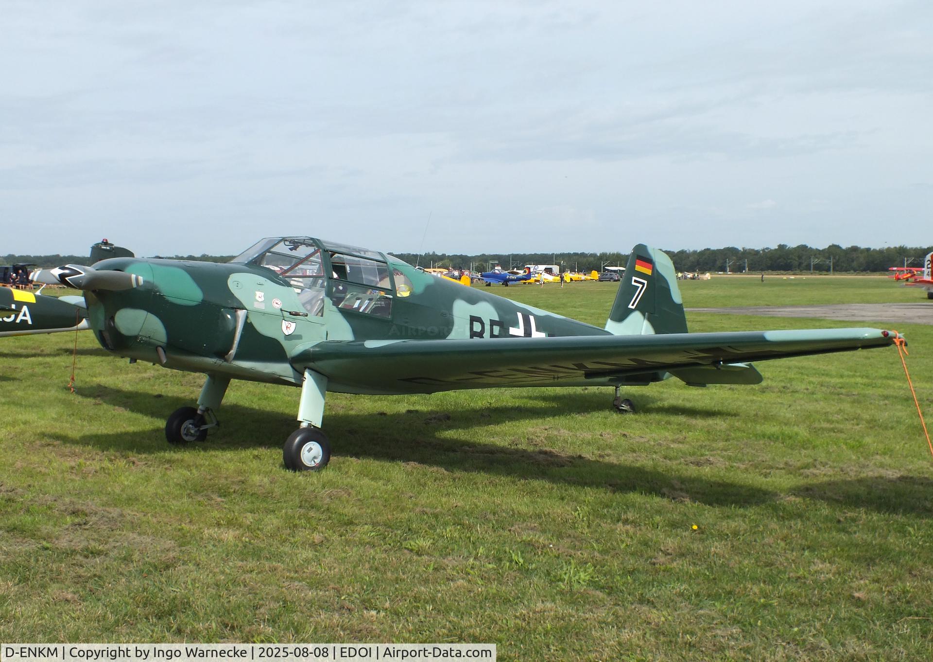 D-ENKM, Heliopolis Gomhouria Mk.6 (Bu-181) C/N 341, Heliopolis Gomhouria Mk6 (reengined post war Bücker Bü 181 Bestmann) at Bienenfarm airfield during the 2025 Quax Bücker-Treffen (Bücker-Meeting) and Vintage Aerobatic World Championships