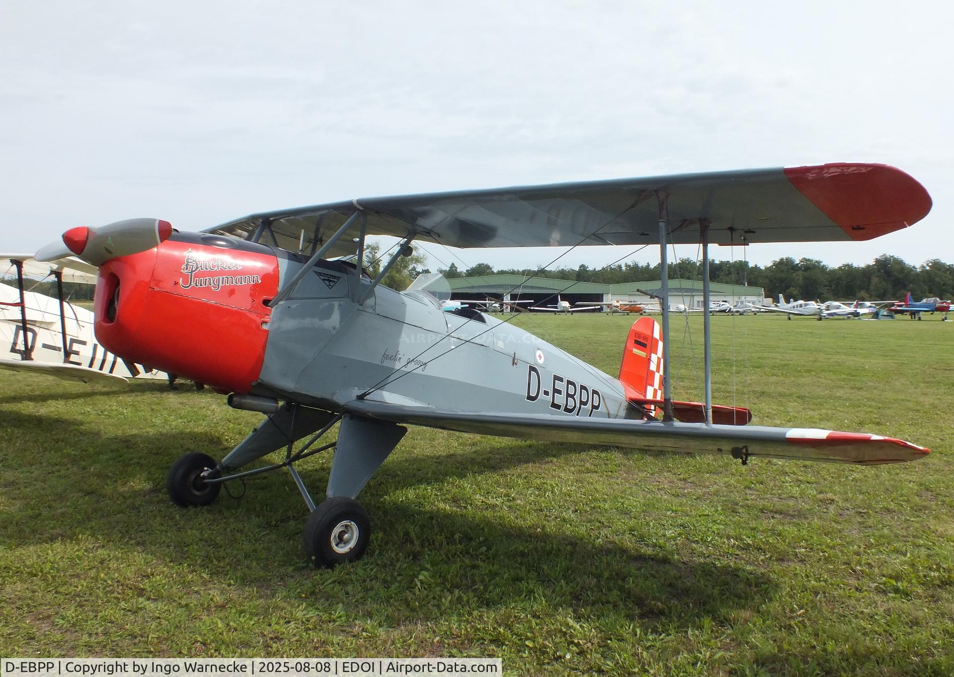 D-EBPP, 1954 CASA 1-131E Jungmann C/N 2091, CASA 1.131E (E3B) (spanish license built Bücker Bü 131 Jungmann) at Bienenfarm airfield during the 2025 Quax Bücker-Treffen (Bücker-Meeting) and Vintage Aerobatic World Championships