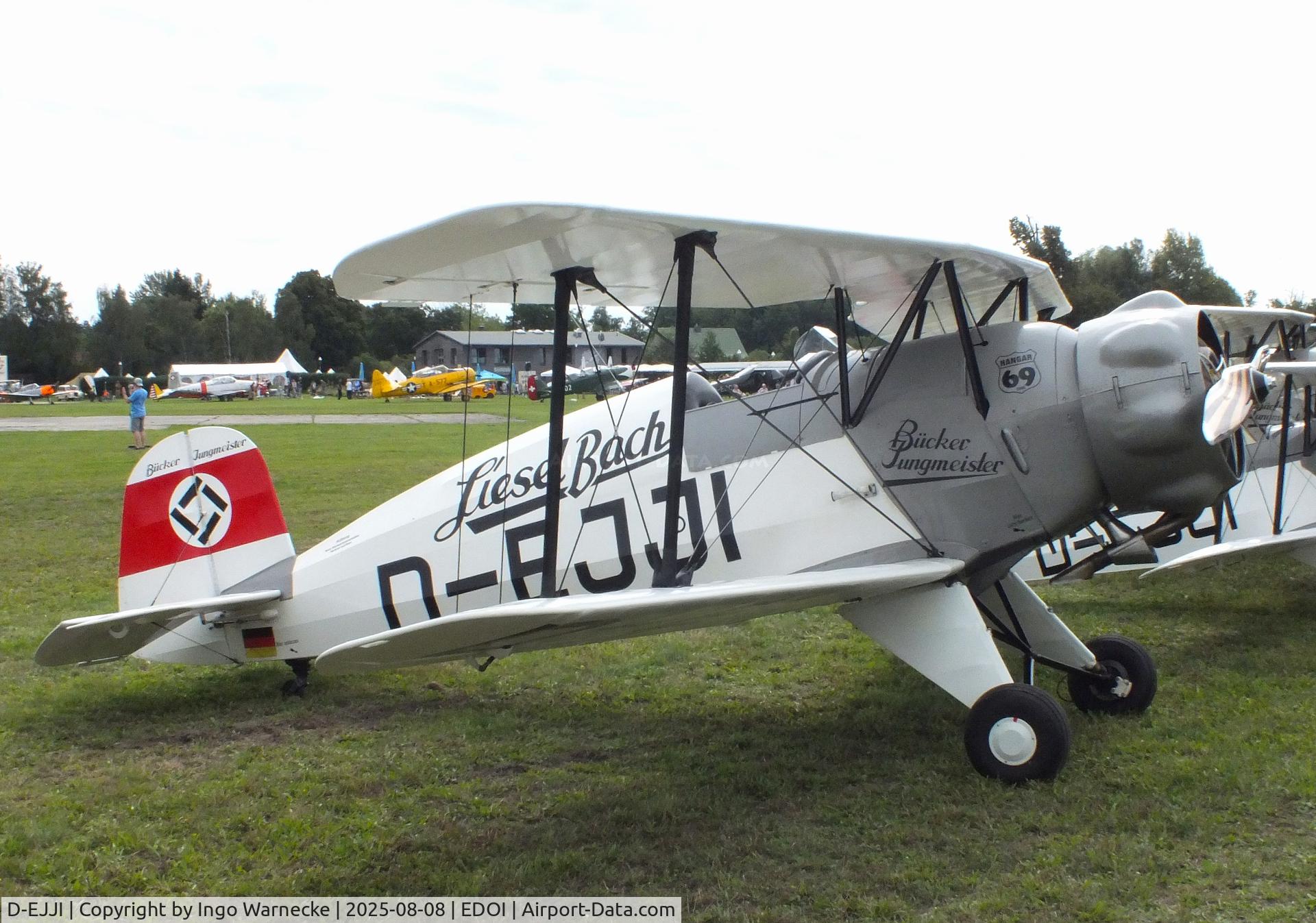 D-EJJI, Bucker Bu-133C Jungmeister C/N 1006, Bücker Bü 133C Jungmeister (rebuilt by Bitz) at Bienenfarm airfield during the 2025 Quax Bücker-Treffen (Bücker-Meeting) and Vintage Aerobatic World Championships