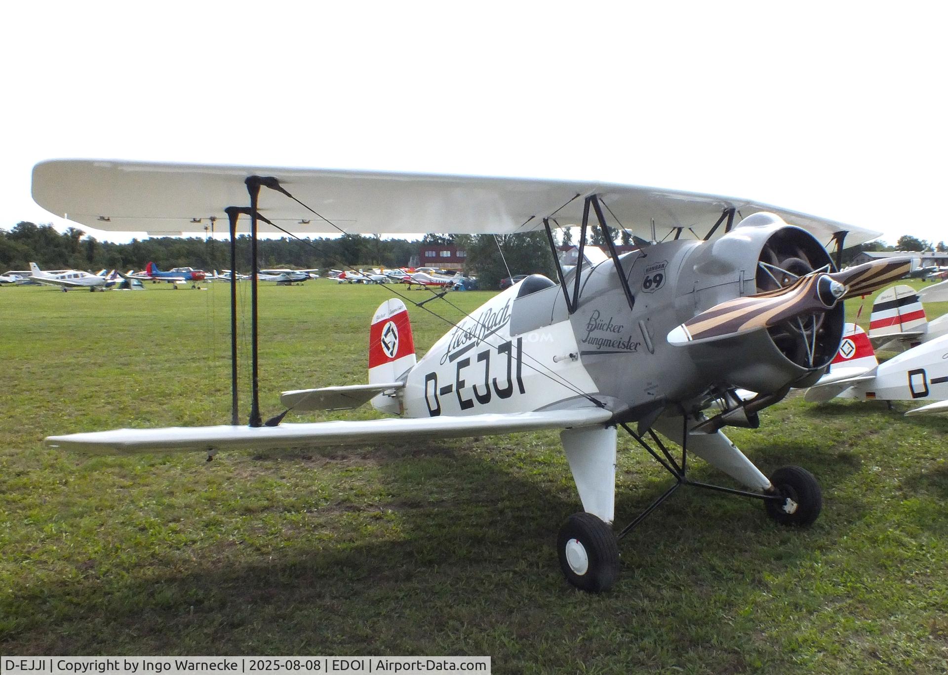 D-EJJI, Bucker Bu-133C Jungmeister C/N 1006, Bücker Bü 133C Jungmeister (rebuilt by Bitz) at Bienenfarm airfield during the 2025 Quax Bücker-Treffen (Bücker-Meeting) and Vintage Aerobatic World Championships