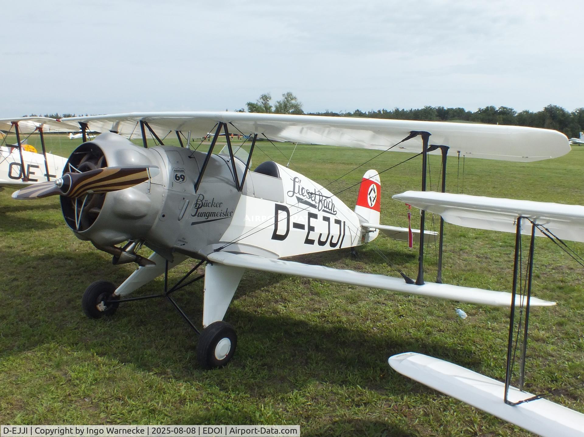 D-EJJI, Bucker Bu-133C Jungmeister C/N 1006, Bücker Bü 133C Jungmeister (rebuilt by Bitz) at Bienenfarm airfield during the 2025 Quax Bücker-Treffen (Bücker-Meeting) and Vintage Aerobatic World Championships