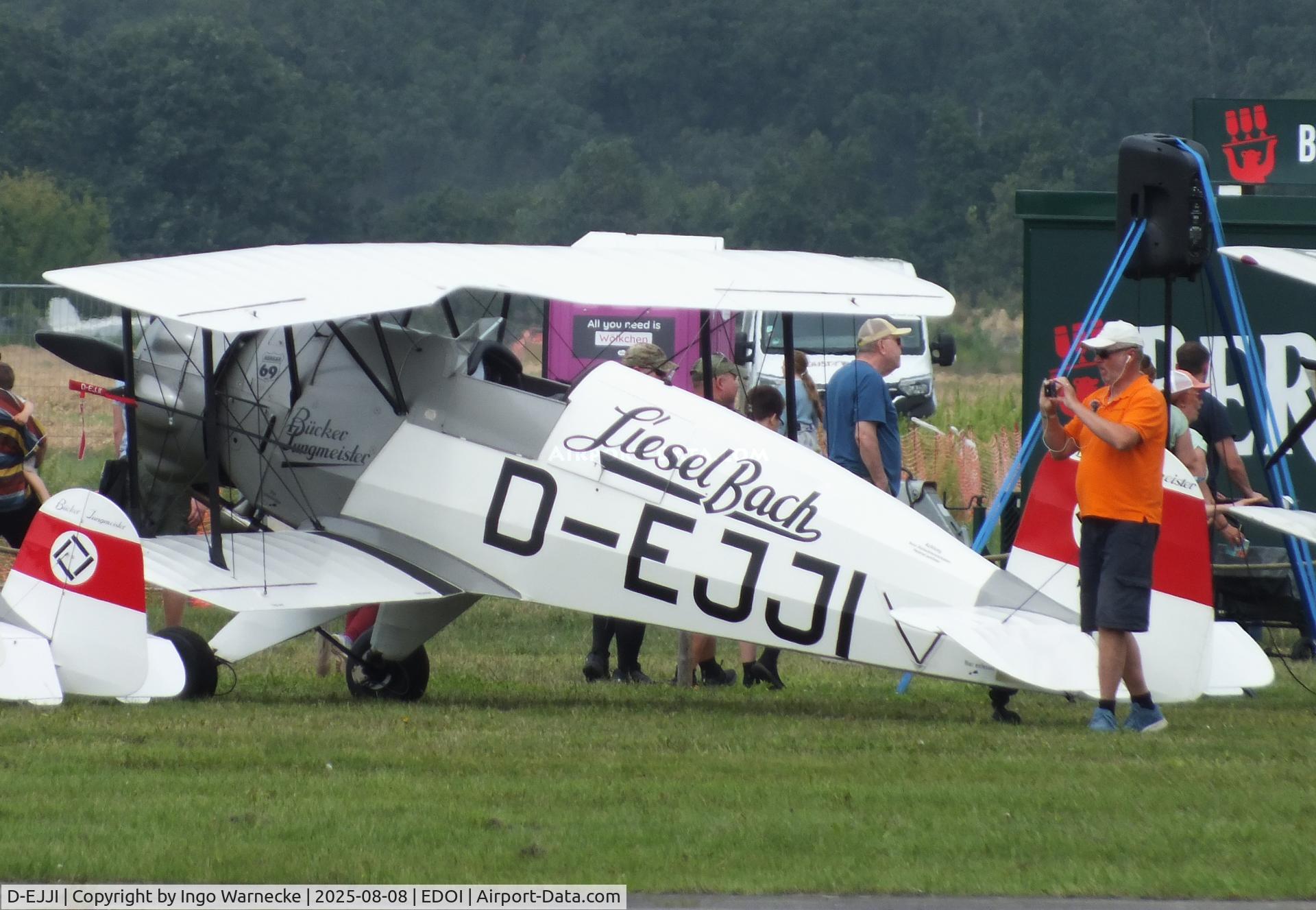 D-EJJI, Bucker Bu-133C Jungmeister C/N 1006, Bücker Bü 133C Jungmeister (rebuilt by Bitz) at Bienenfarm airfield during the 2025 Quax Bücker-Treffen (Bücker-Meeting) and Vintage Aerobatic World Championships