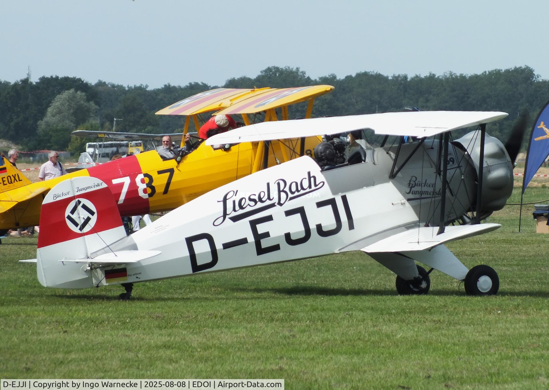 D-EJJI, Bucker Bu-133C Jungmeister C/N 1006, Bücker Bü 133C Jungmeister (rebuilt by Bitz) at Bienenfarm airfield during the 2025 Quax Bücker-Treffen (Bücker-Meeting) and Vintage Aerobatic World Championships