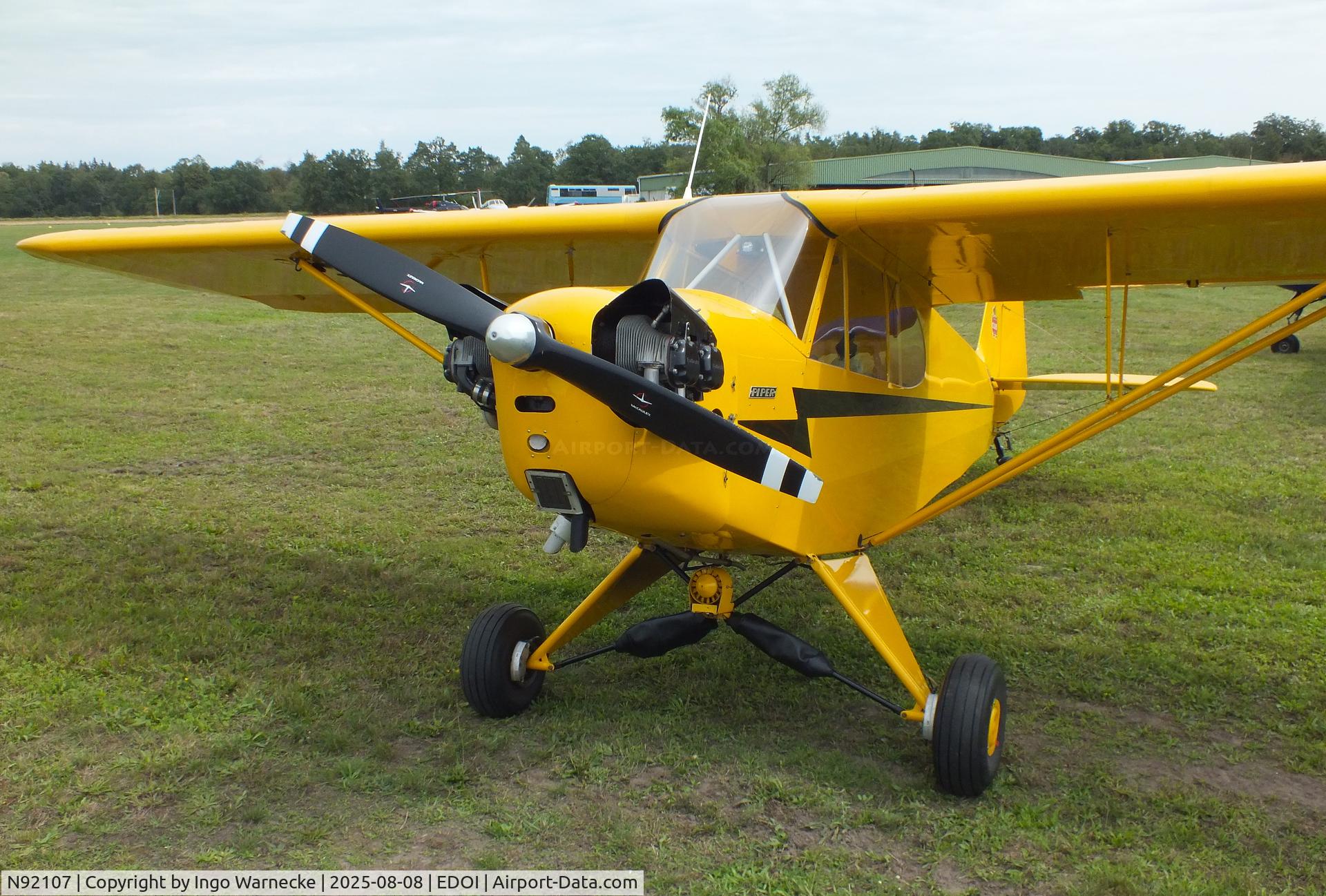 N92107, 1946 Piper J3C-65 Cub C/N 16544, Piper J3C-65 Cub at Bienenfarm airfield during the 2025 Quax Bücker-Treffen (Bücker-Meeting) and Vintage Aerobatic World Championships
