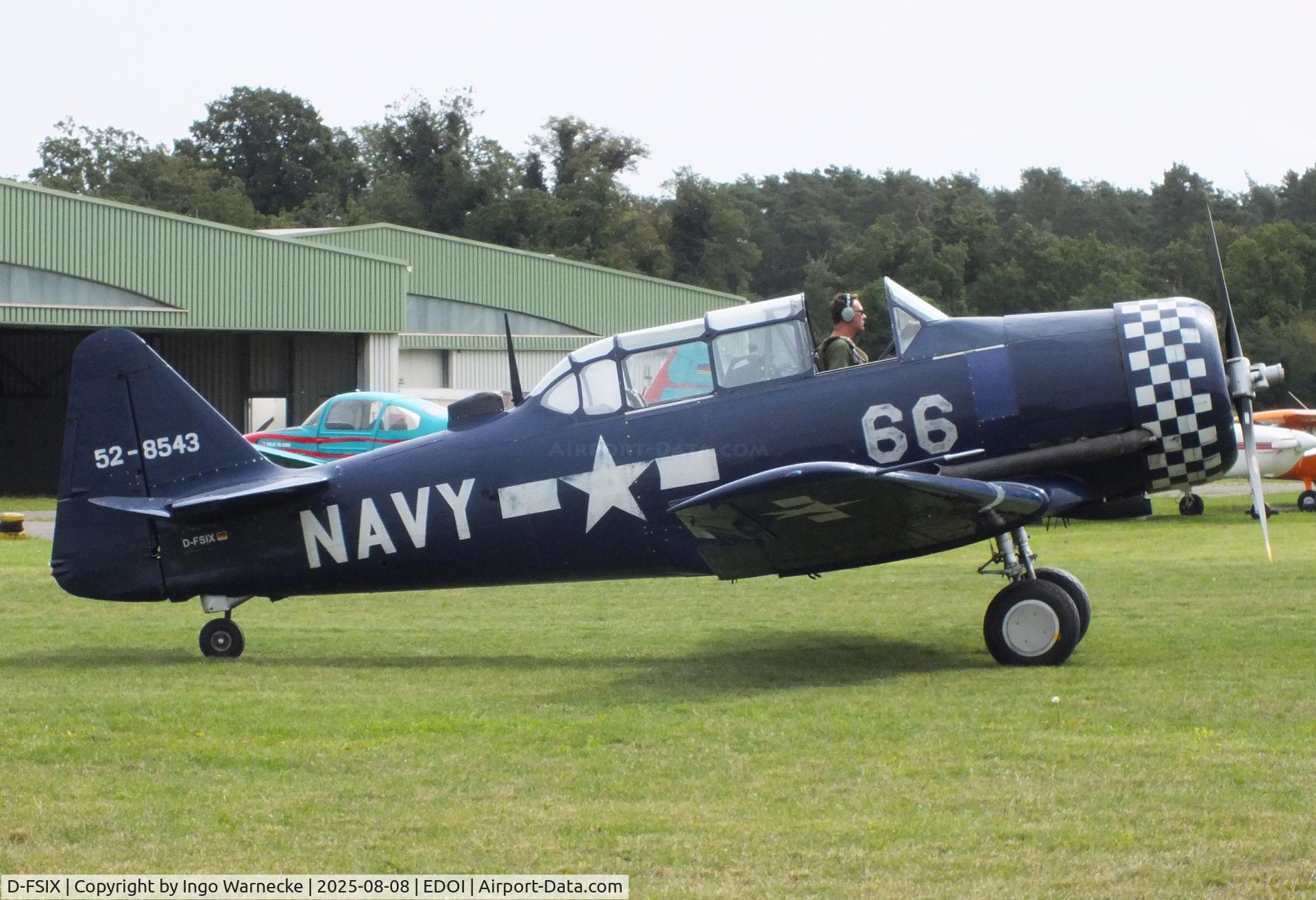 D-FSIX, 1953 North American T-6J Harvard Mk. IV C/N CCF-4-464, Canadian Car & Foundry (CCF) Harvard Mk4 (North American T-6) at Bienenfarm airfield during the 2025 Quax Bücker-Treffen (Bücker-Meeting) and Vintage Aerobatic World Championships