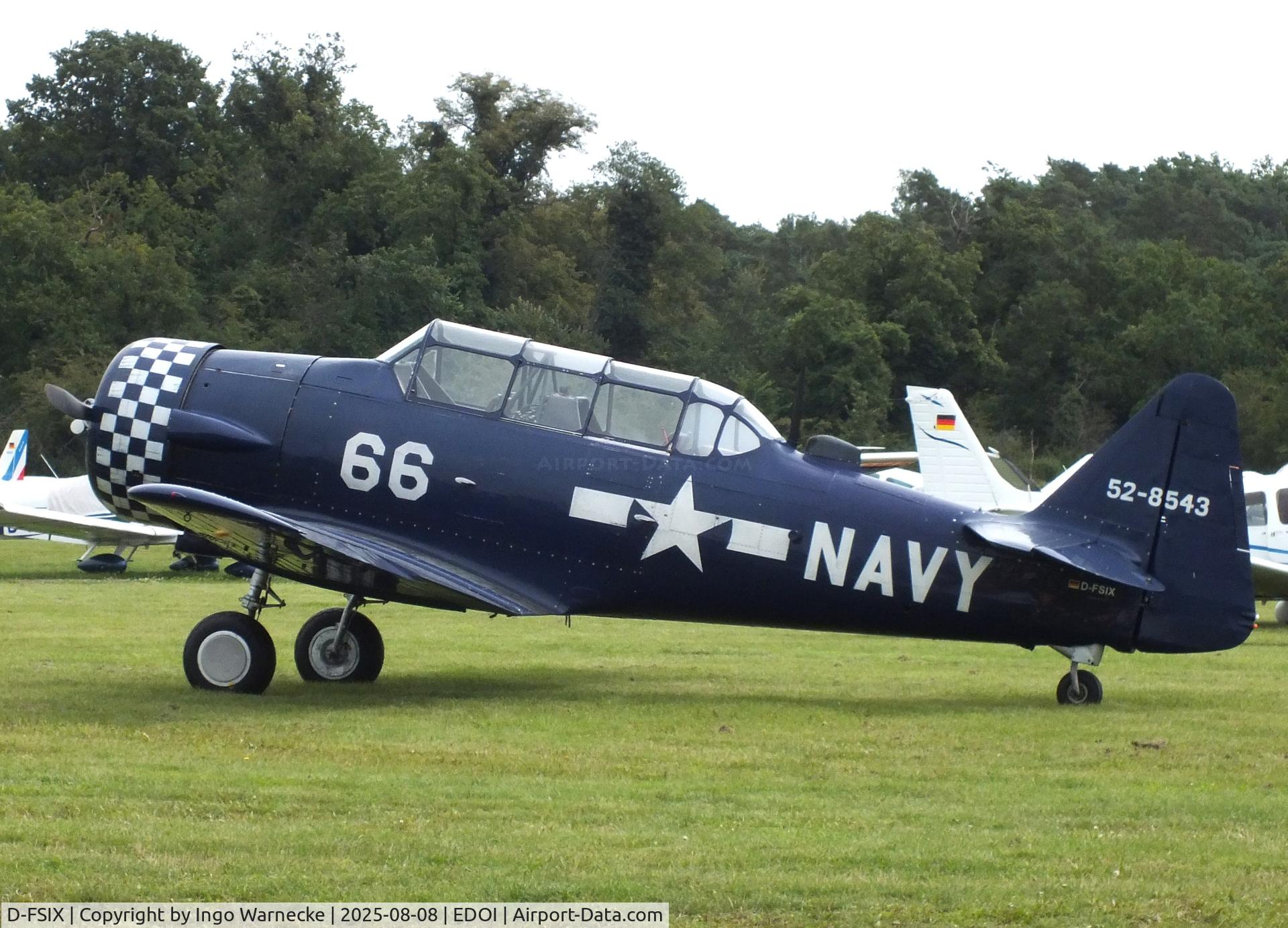 D-FSIX, 1953 North American T-6J Harvard Mk. IV C/N CCF-4-464, Canadian Car & Foundry (CCF) Harvard Mk4 (North American T-6) at Bienenfarm airfield during the 2025 Quax Bücker-Treffen (Bücker-Meeting) and Vintage Aerobatic World Championships