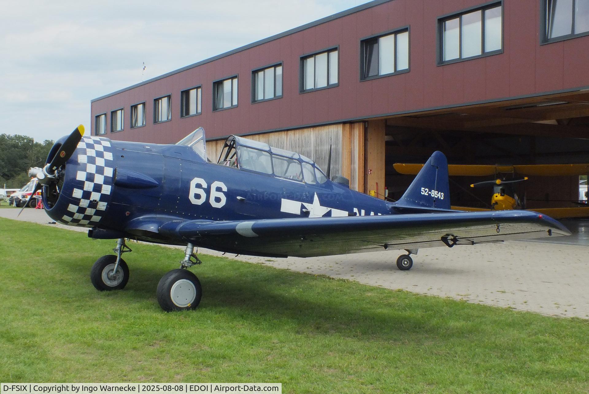 D-FSIX, 1953 North American T-6J Harvard Mk. IV C/N CCF-4-464, Canadian Car & Foundry (CCF) Harvard Mk4 (North American T-6) at Bienenfarm airfield during the 2025 Quax Bücker-Treffen (Bücker-Meeting) and Vintage Aerobatic World Championships