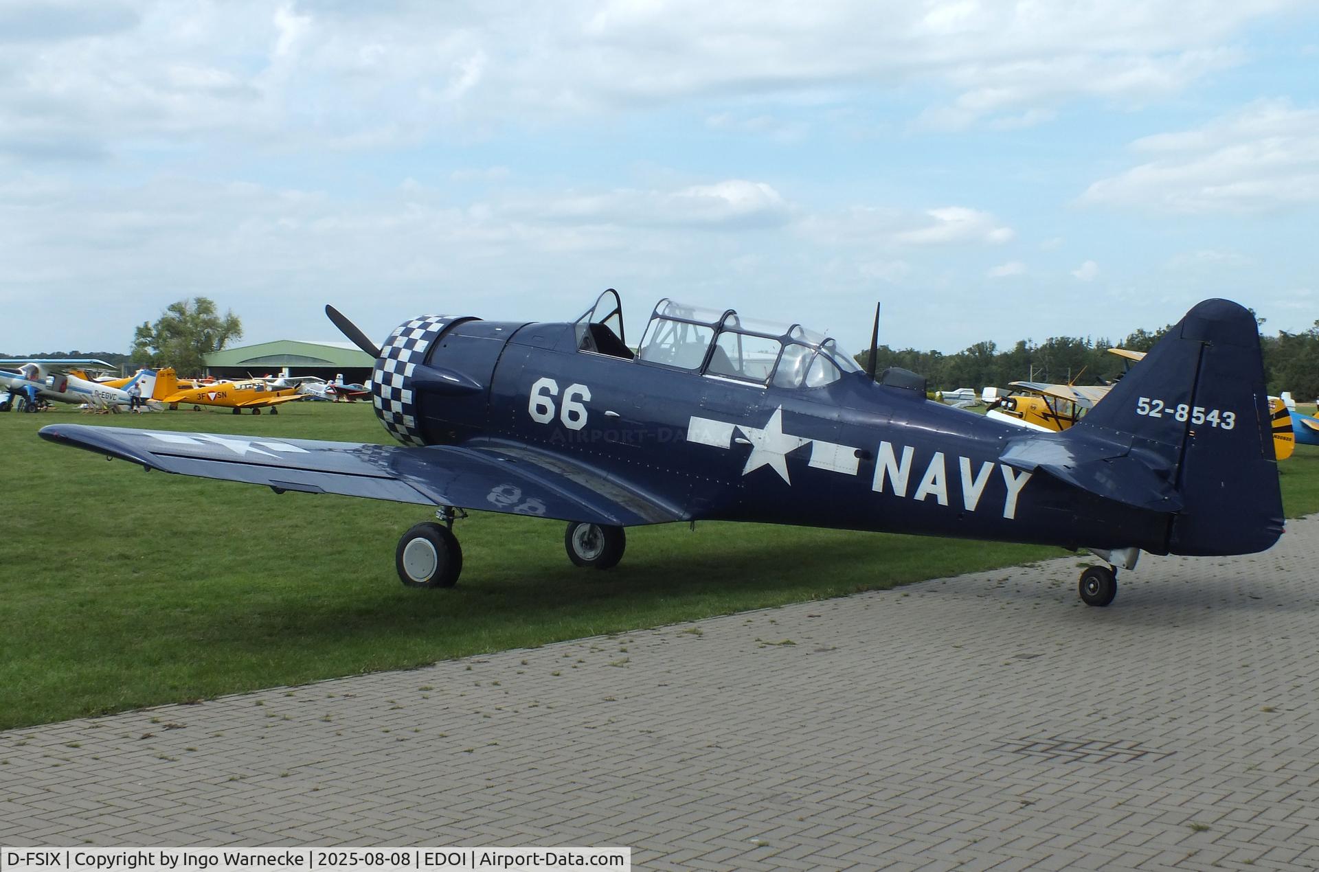 D-FSIX, 1953 North American T-6J Harvard Mk. IV C/N CCF-4-464, Canadian Car & Foundry (CCF) Harvard Mk4 (North American T-6) at Bienenfarm airfield during the 2025 Quax Bücker-Treffen (Bücker-Meeting) and Vintage Aerobatic World Championships