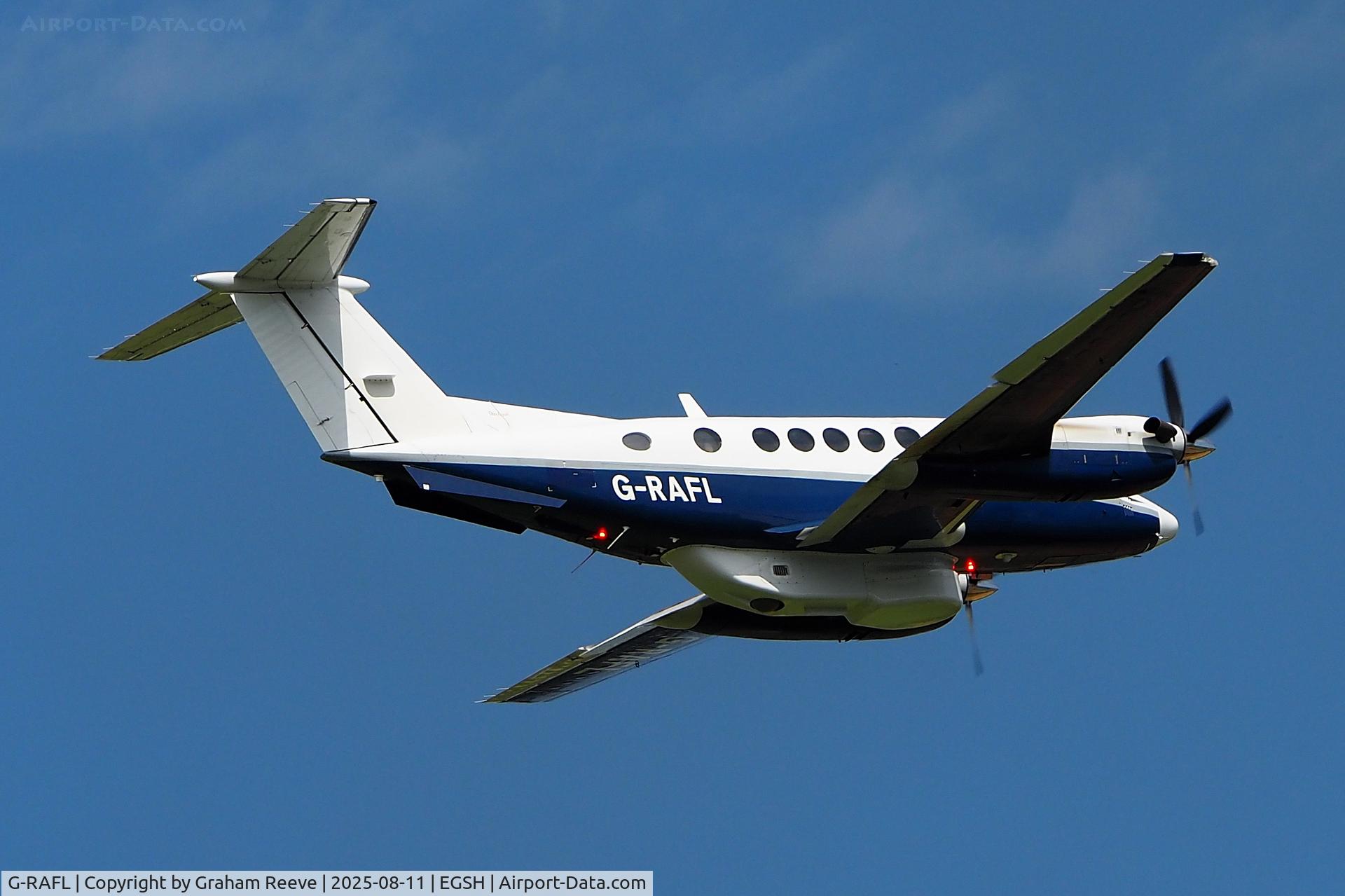 G-RAFL, 2003 Raytheon B200 King Air C/N BB-1832, Departing from Norwich.