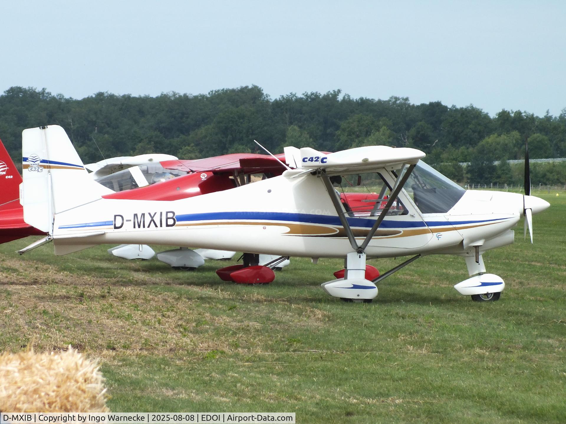 D-MXIB, Comco Ikarus C42 Cyclone C/N Not found D-MXIB, Comco Ikarus C42C Cyclone at Bienenfarm airfield during the 2025 Quax Bücker-Treffen (Bücker-Meeting) and Vintage Aerobatic World Championships
