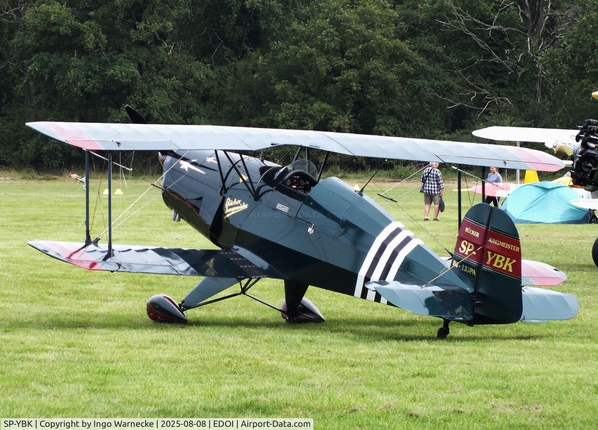 SP-YBK, Bucker Bu-133PA Jungmeister C/N T-131.201, Janusz Karasiewicz SSH T-131 conversion to Bü 133PA Jungmeister with LOM M337 inline engine at Bienenfarm airfield during the 2025 Quax Bücker-Treffen (Bücker-Meeting) and Vintage Aerobatic World Championships