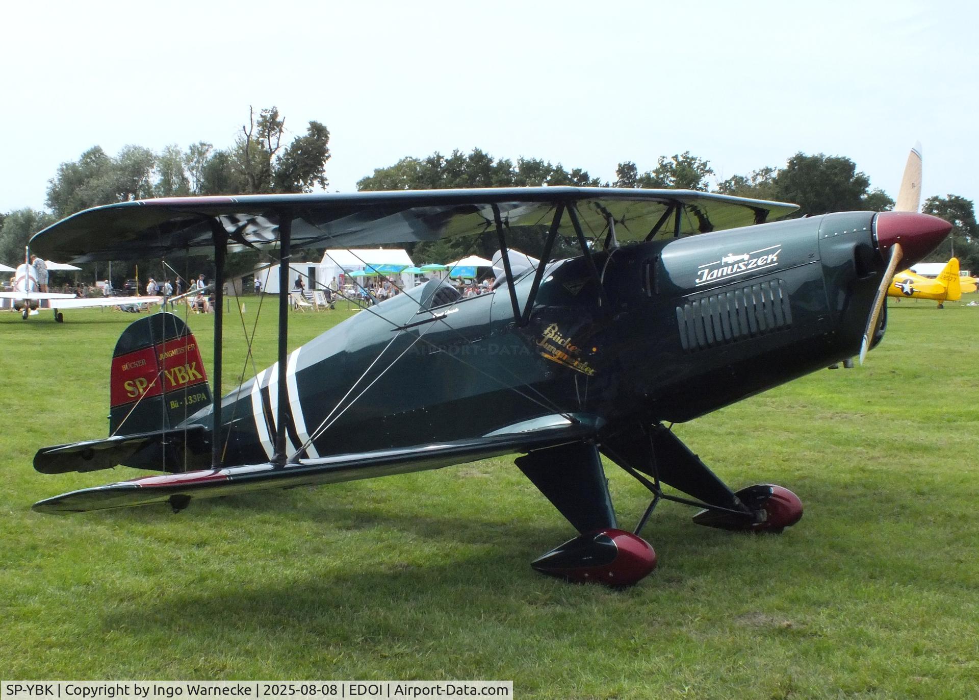 SP-YBK, Bucker Bu-133PA Jungmeister C/N T-131.201, Janusz Karasiewicz SSH T-131 conversion to Bü 133PA Jungmeister with LOM M337 inline engine at Bienenfarm airfield during the 2025 Quax Bücker-Treffen (Bücker-Meeting) and Vintage Aerobatic World Championships