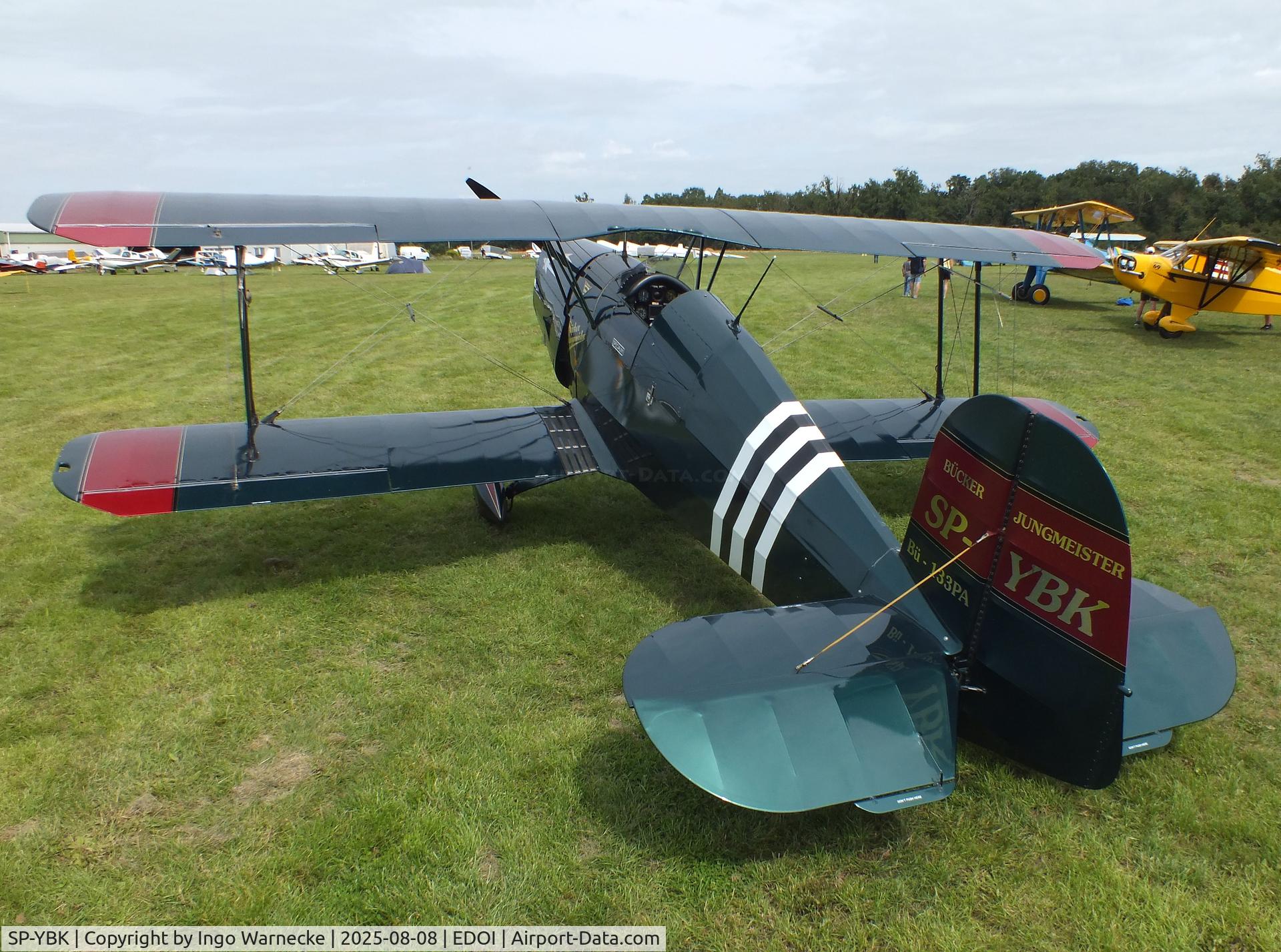 SP-YBK, Bucker Bu-133PA Jungmeister C/N T-131.201, Janusz Karasiewicz SSH T-131 conversion to Bü 133PA Jungmeister with LOM M337 inline engine at Bienenfarm airfield during the 2025 Quax Bücker-Treffen (Bücker-Meeting) and Vintage Aerobatic World Championships