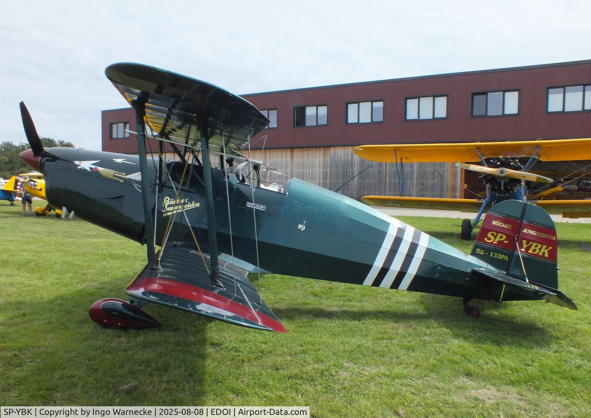 SP-YBK, Bucker Bu-133PA Jungmeister C/N T-131.201, Janusz Karasiewicz SSH T-131 conversion to Bü 133PA Jungmeister with LOM M337 inline engine at Bienenfarm airfield during the 2025 Quax Bücker-Treffen (Bücker-Meeting) and Vintage Aerobatic World Championships