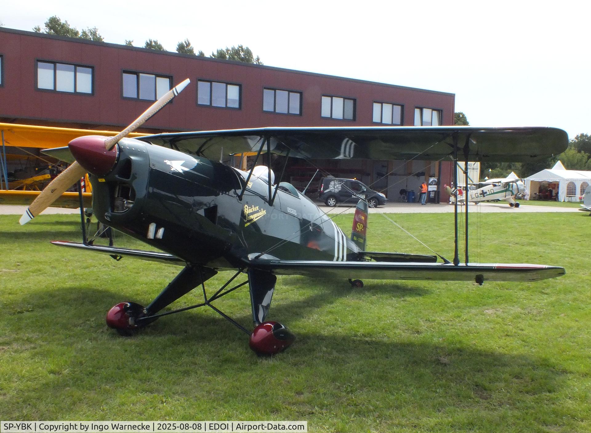 SP-YBK, Bucker Bu-133PA Jungmeister C/N T-131.201, Janusz Karasiewicz SSH T-131 conversion to Bü 133PA Jungmeister with LOM M337 inline engine at Bienenfarm airfield during the 2025 Quax Bücker-Treffen (Bücker-Meeting) and Vintage Aerobatic World Championships