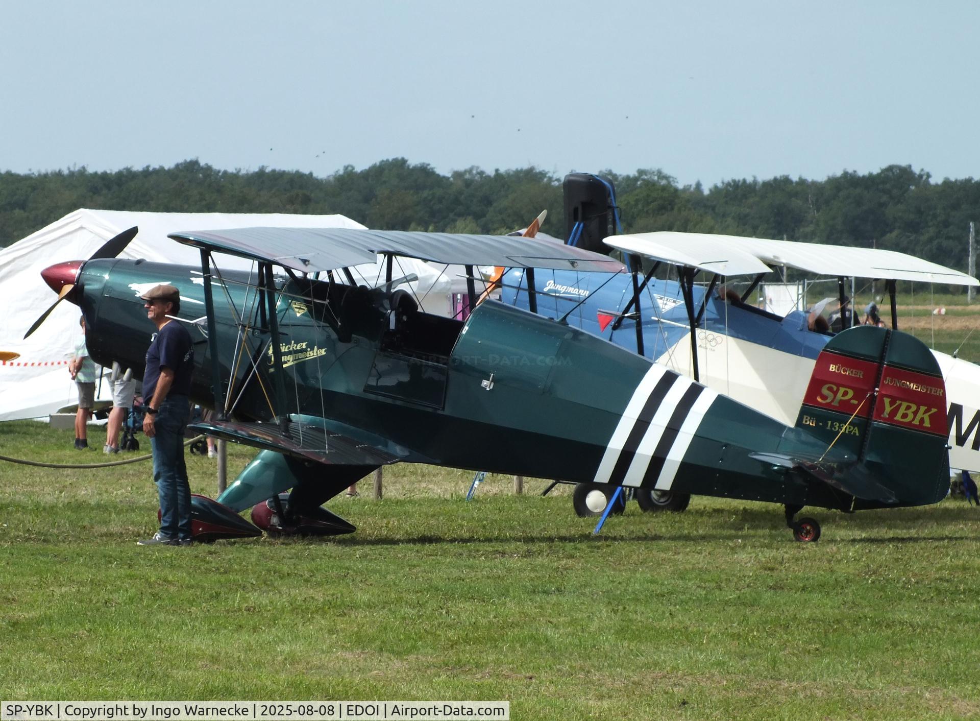 SP-YBK, Bucker Bu-133PA Jungmeister C/N T-131.201, Janusz Karasiewicz SSH T-131 conversion to Bü 133PA Jungmeister with LOM M337 inline engine at Bienenfarm airfield during the 2025 Quax Bücker-Treffen (Bücker-Meeting) and Vintage Aerobatic World Championships