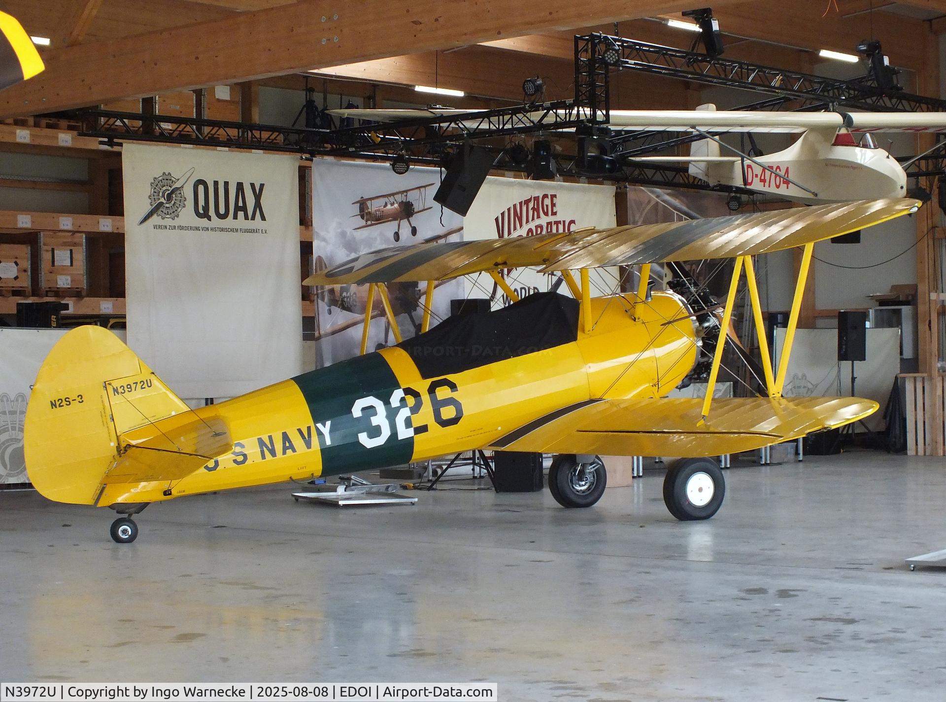 N3972U, Boeing 75 C/N AR-26, Boeing (Stearman) N2S-3 Kaydet (B75N1) at Bienenfarm airfield during the 2025 Quax Bücker-Treffen (Bücker-Meeting) and Vintage Aerobatic World Championships