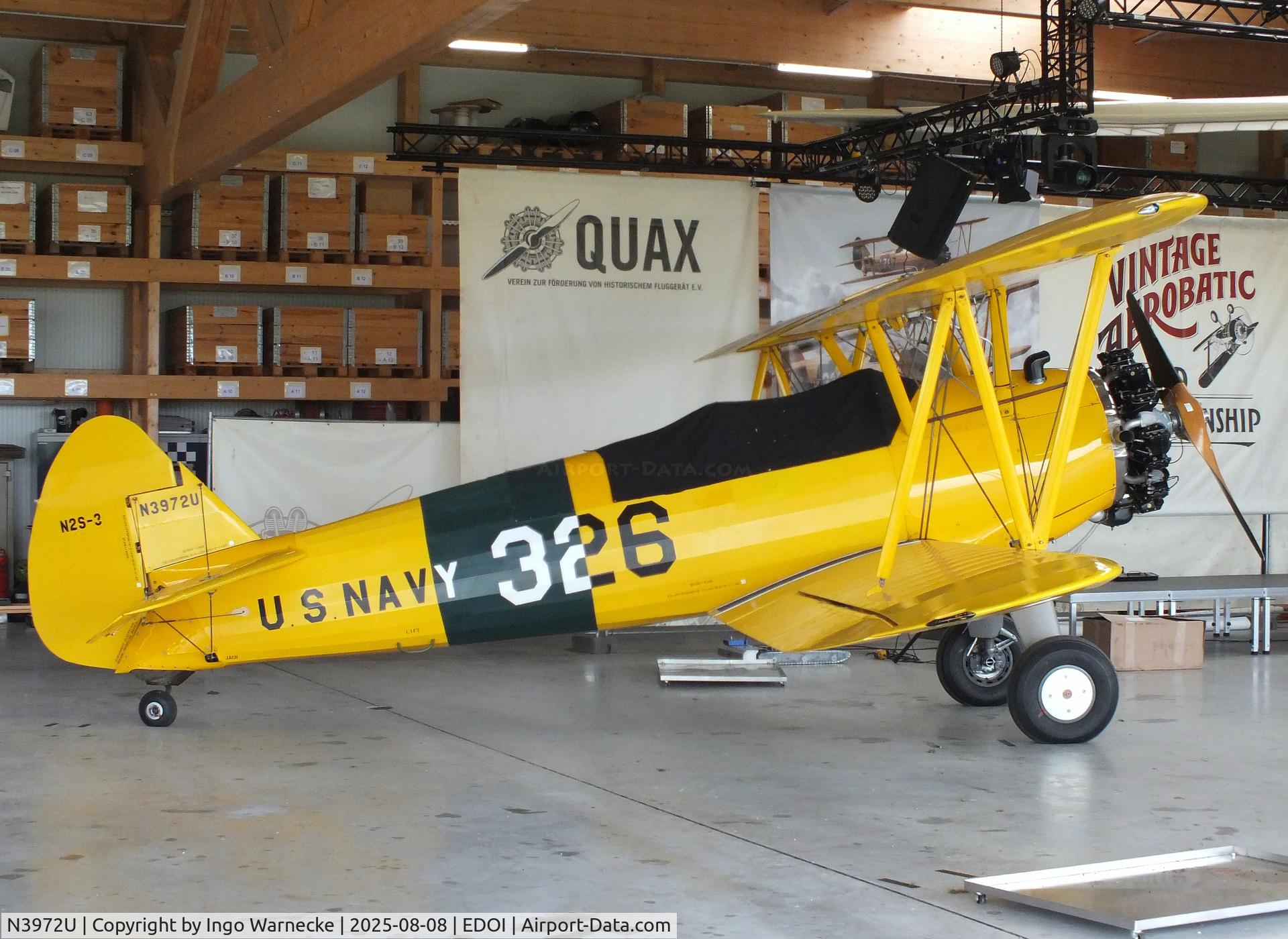 N3972U, Boeing 75 C/N AR-26, Boeing (Stearman) N2S-3 Kaydet (B75N1) at Bienenfarm airfield during the 2025 Quax Bücker-Treffen (Bücker-Meeting) and Vintage Aerobatic World Championships