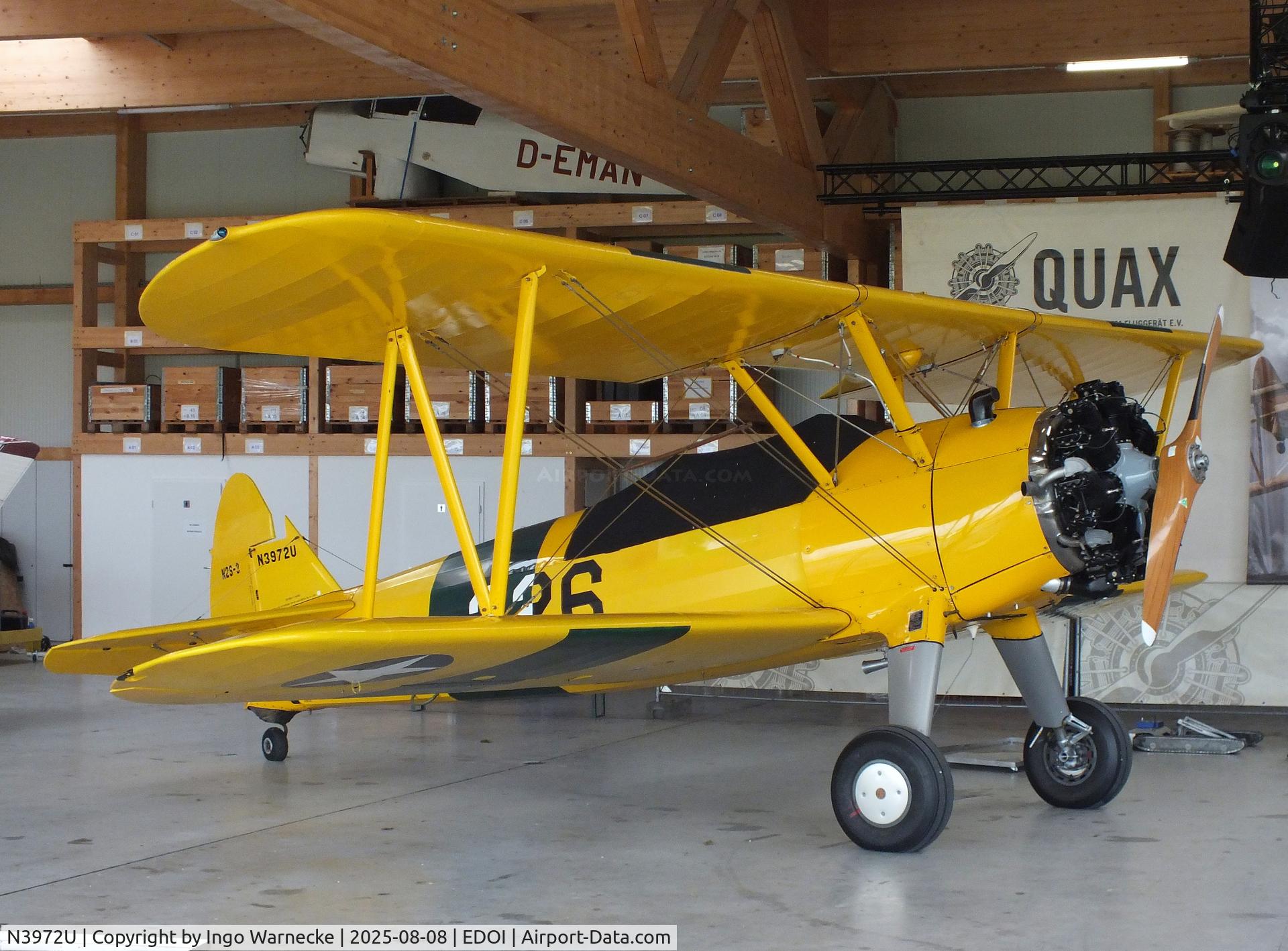 N3972U, Boeing 75 C/N AR-26, Boeing (Stearman) N2S-3 Kaydet (B75N1) at Bienenfarm airfield during the 2025 Quax Bücker-Treffen (Bücker-Meeting) and Vintage Aerobatic World Championships