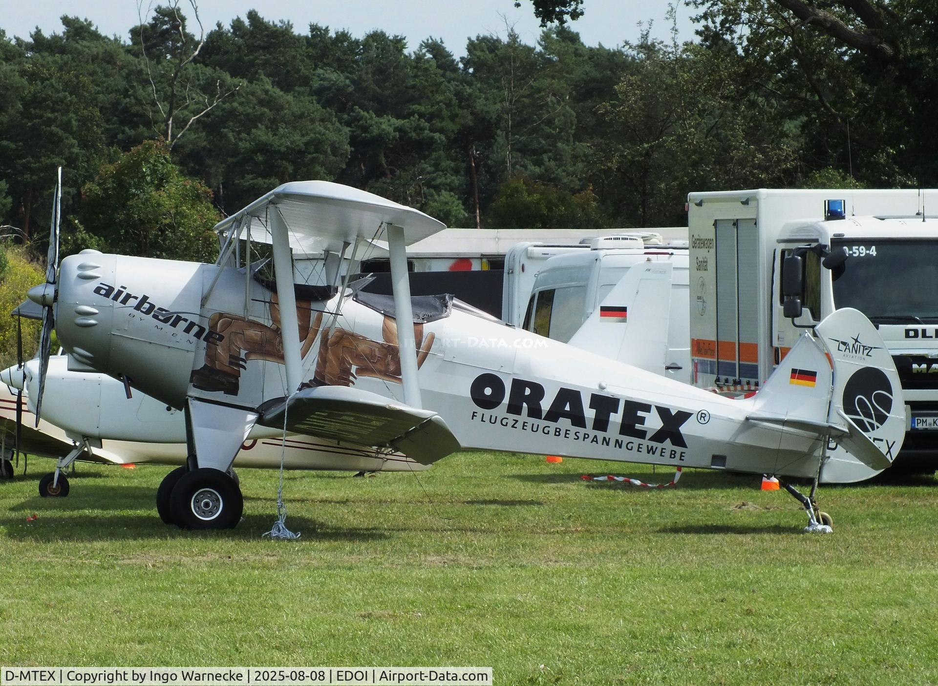 D-MTEX, Platzer Kiebitz B13 C/N 341, Platzer Kiebitz B13 at Bienenfarm airfield during the 2025 Quax Bücker-Treffen (Bücker-Meeting) and Vintage Aerobatic World Championships