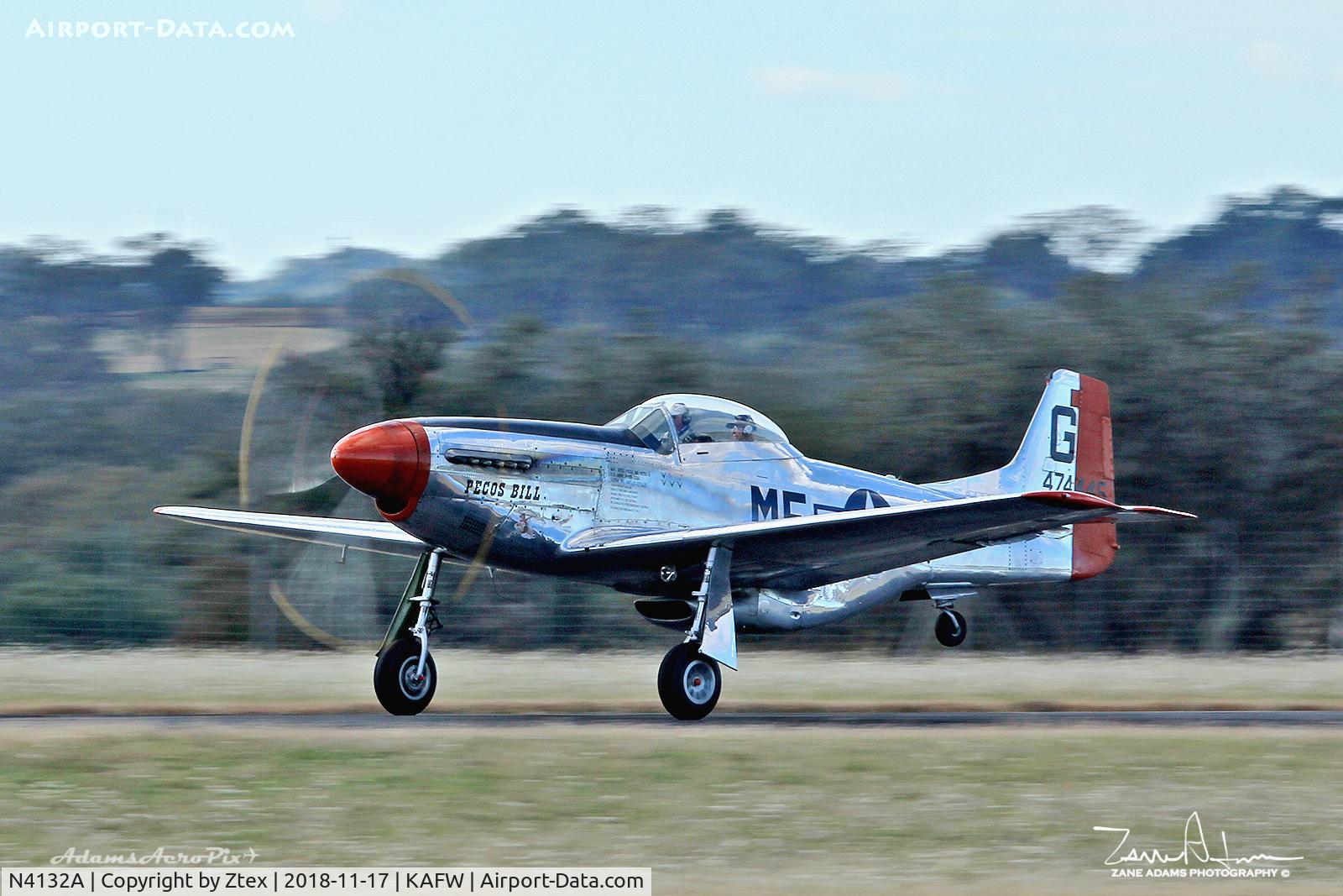 N4132A, 1944 North American P-51D Mustang C/N 122-40985, Pecos Bill Departing for the last time. 