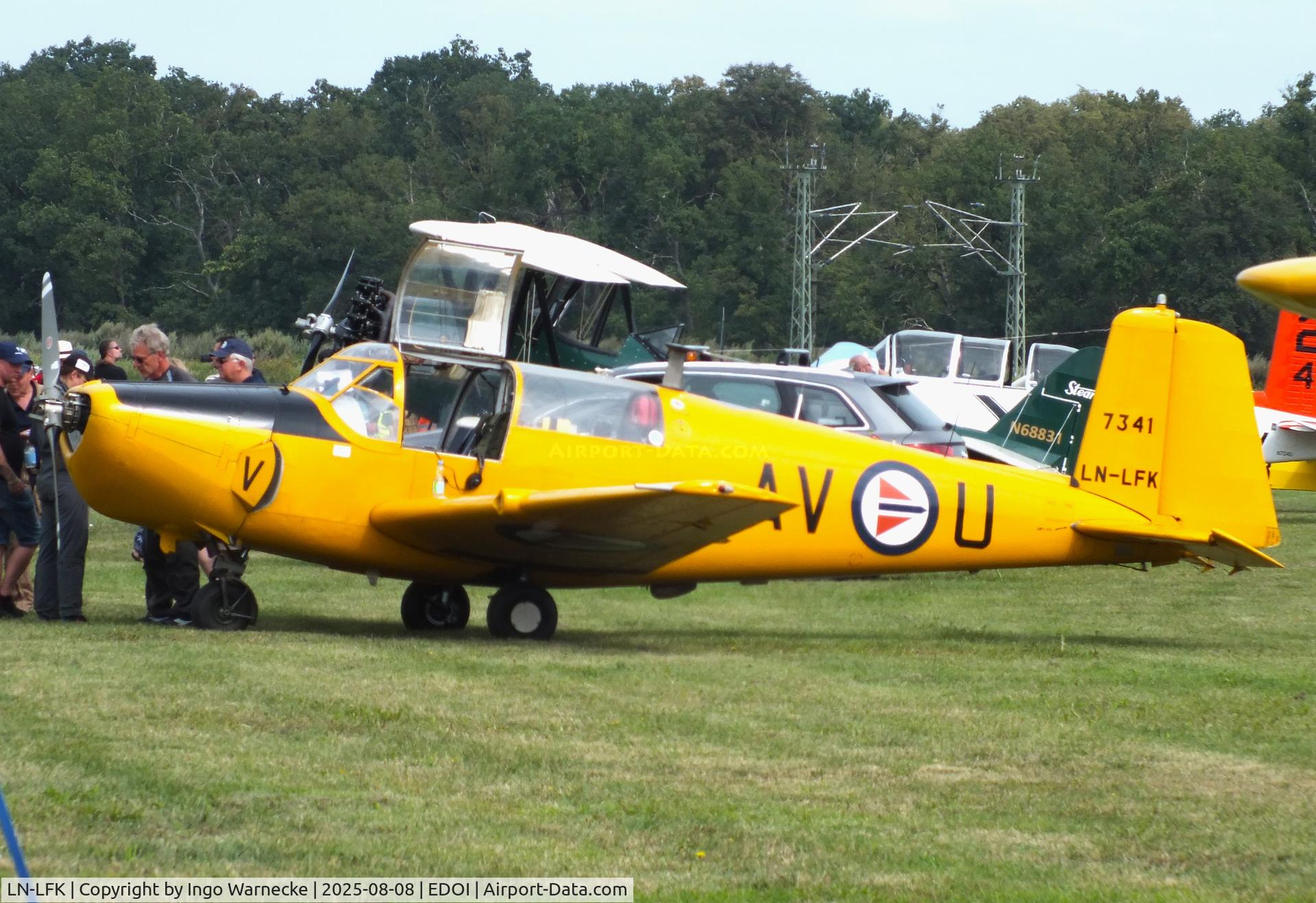 LN-LFK, Saab 91B-2 Safir C/N 91-341, SAAB 91B-2 Safir at Bienenfarm airfield during the 2025 Quax Bücker-Treffen (Bücker-Meeting) and Vintage Aerobatic World Championships