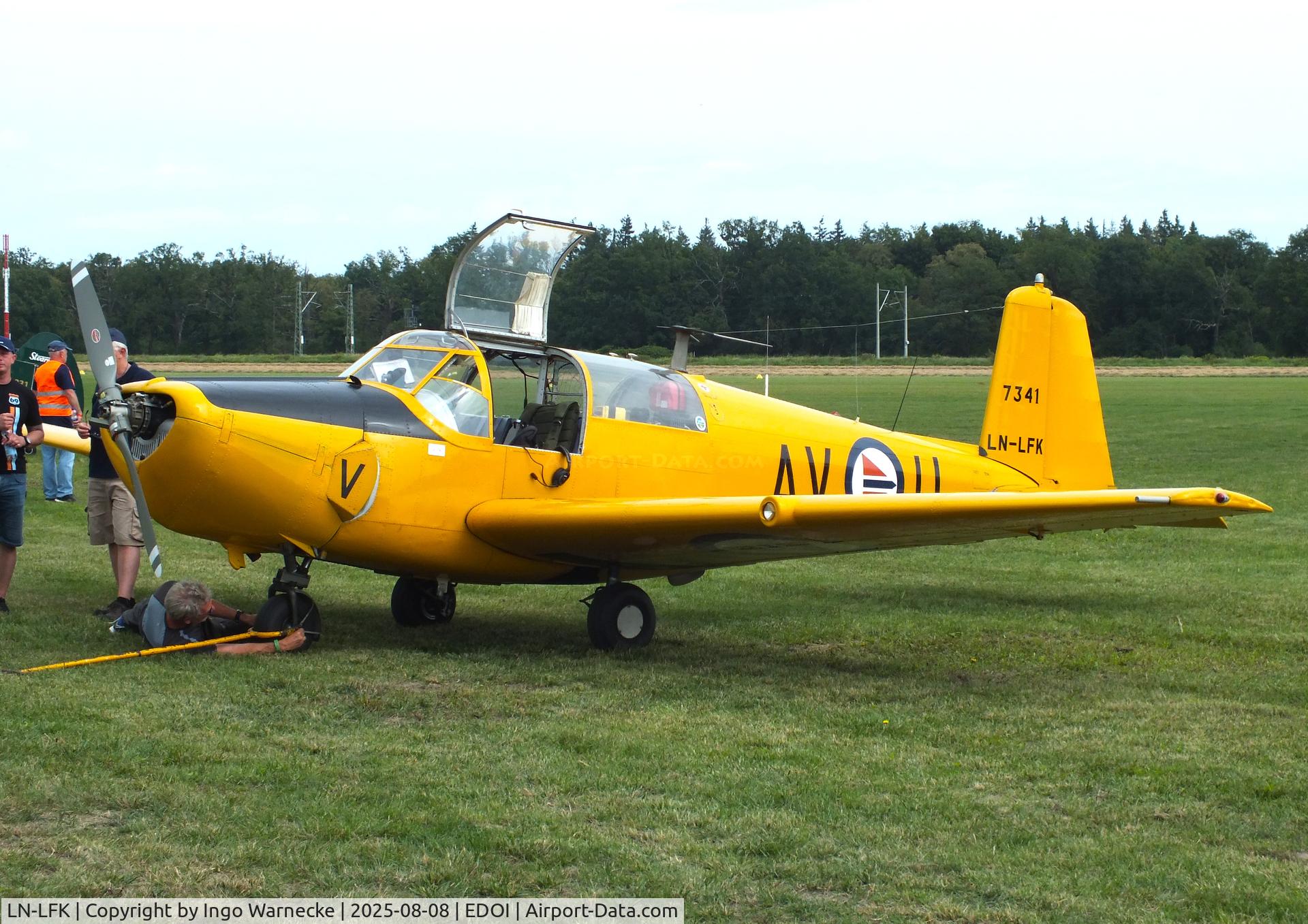 LN-LFK, Saab 91B-2 Safir C/N 91-341, SAAB 91B-2 Safir at Bienenfarm airfield during the 2025 Quax Bücker-Treffen (Bücker-Meeting) and Vintage Aerobatic World Championships