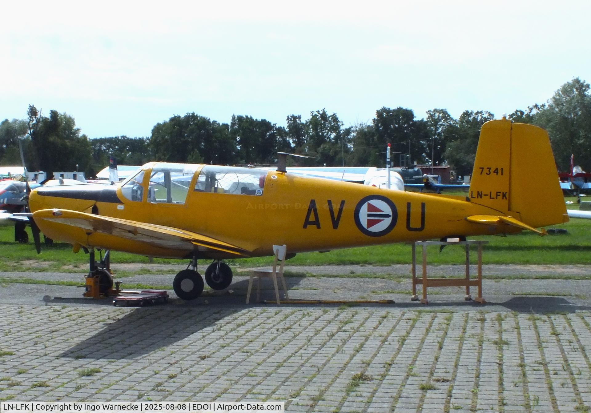 LN-LFK, Saab 91B-2 Safir C/N 91-341, SAAB 91B-2 Safir at Bienenfarm airfield during the 2025 Quax Bücker-Treffen (Bücker-Meeting) and Vintage Aerobatic World Championships