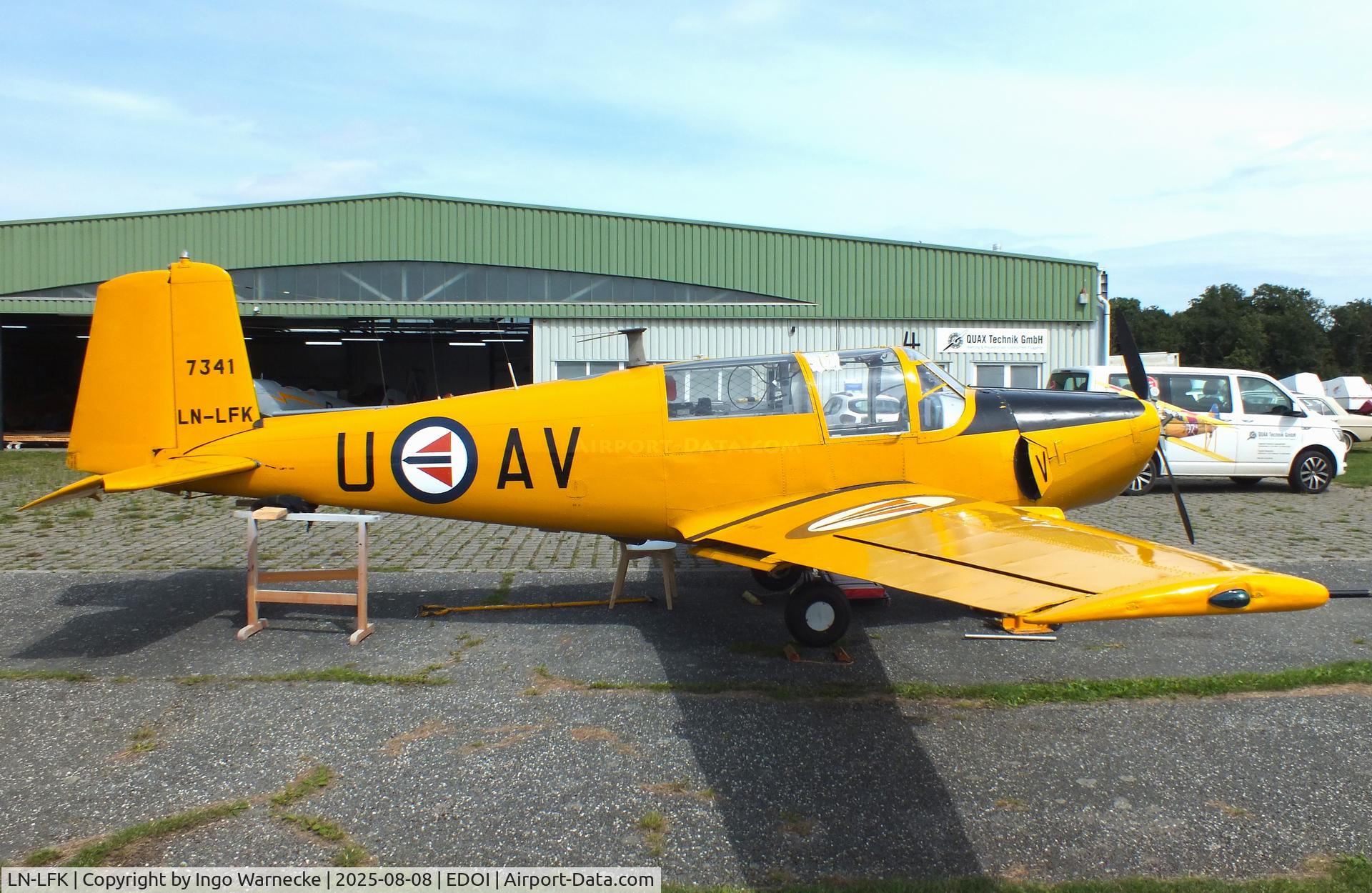 LN-LFK, Saab 91B-2 Safir C/N 91-341, SAAB 91B-2 Safir at Bienenfarm airfield during the 2025 Quax Bücker-Treffen (Bücker-Meeting) and Vintage Aerobatic World Championships