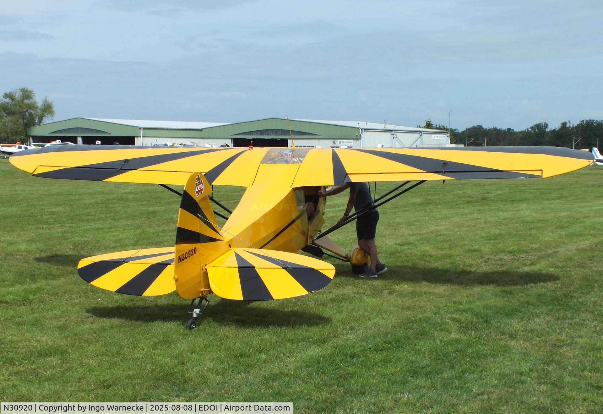 N30920, 1940 Piper J3C-65 Cub C/N 5202, Piper J3C-65 Cub at Bienenfarm airfield during the 2025 Quax Bücker-Treffen (Bücker-Meeting) and Vintage Aerobatic World Championships