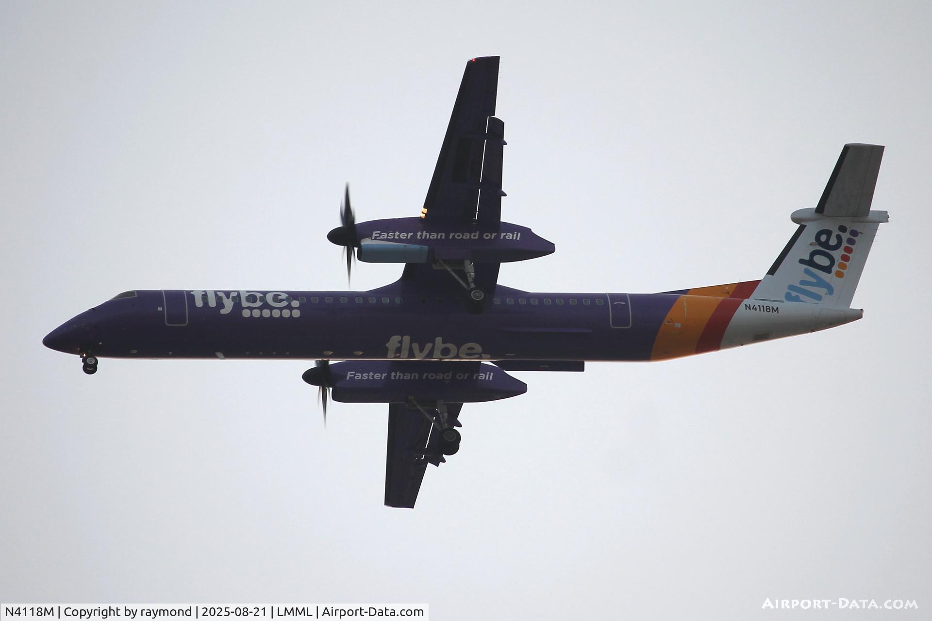 N4118M, 2006 Bombardier DHC-8-400 Dash 8 C/N 4118, Bombardier DHC-8-400 reg N4118M of Flybe landing on Malta RW13 at sunset.